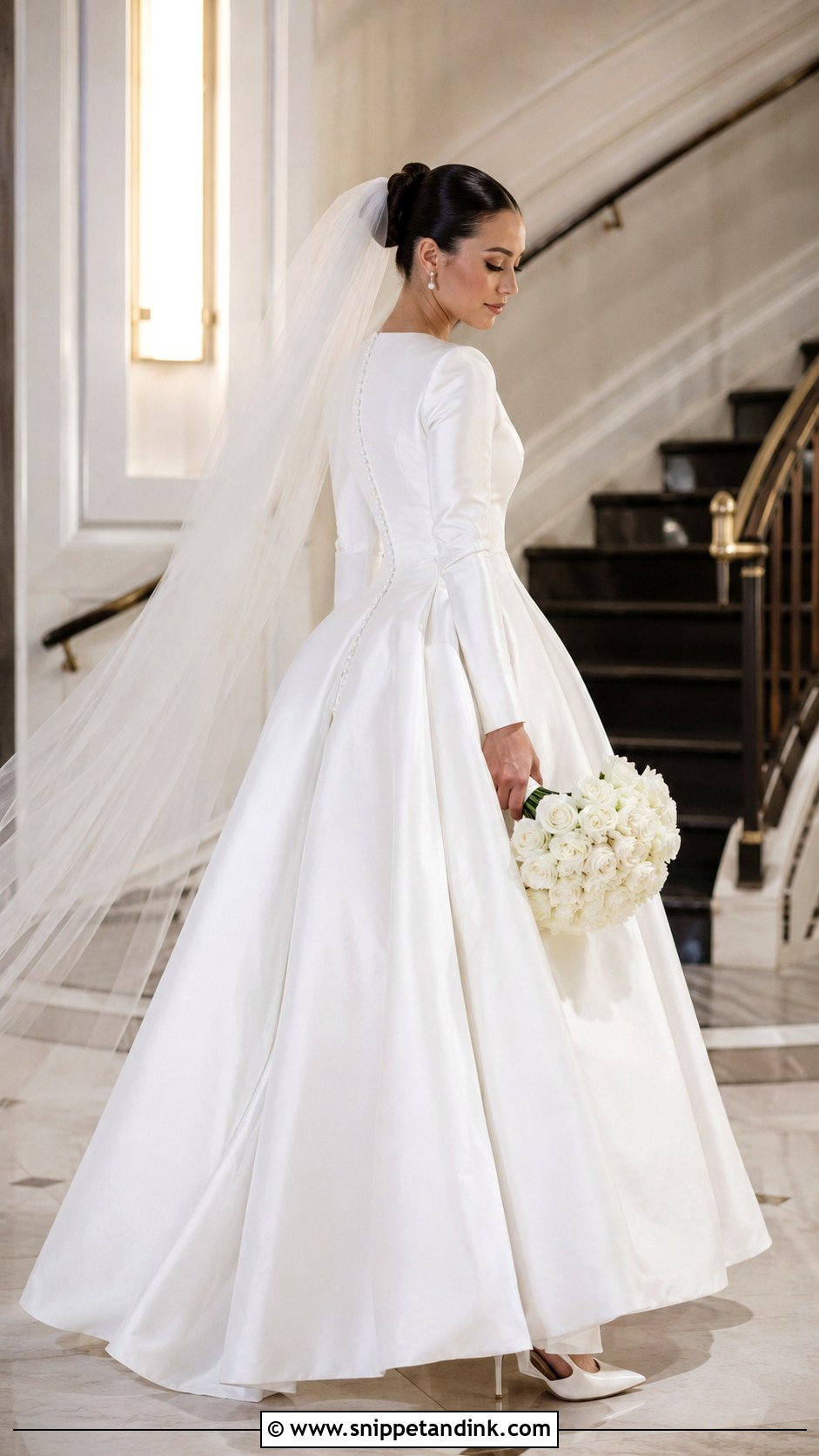 Satin Ball Gown Long Sleeve Wedding Dress - Snippet and Ink - 20 Fairytale Wedding Dress Long Sleeve Ideas
