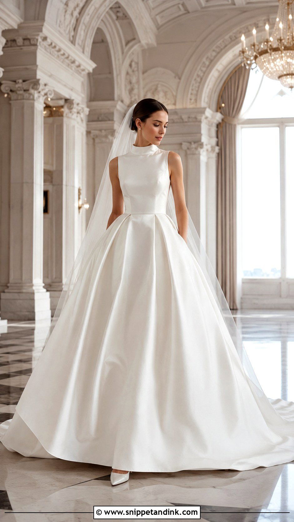 Satin Ball Gown Mock Neck Wedding Dress - Snippet and Ink - 20 Mock Neck Wedding Dress Ideas