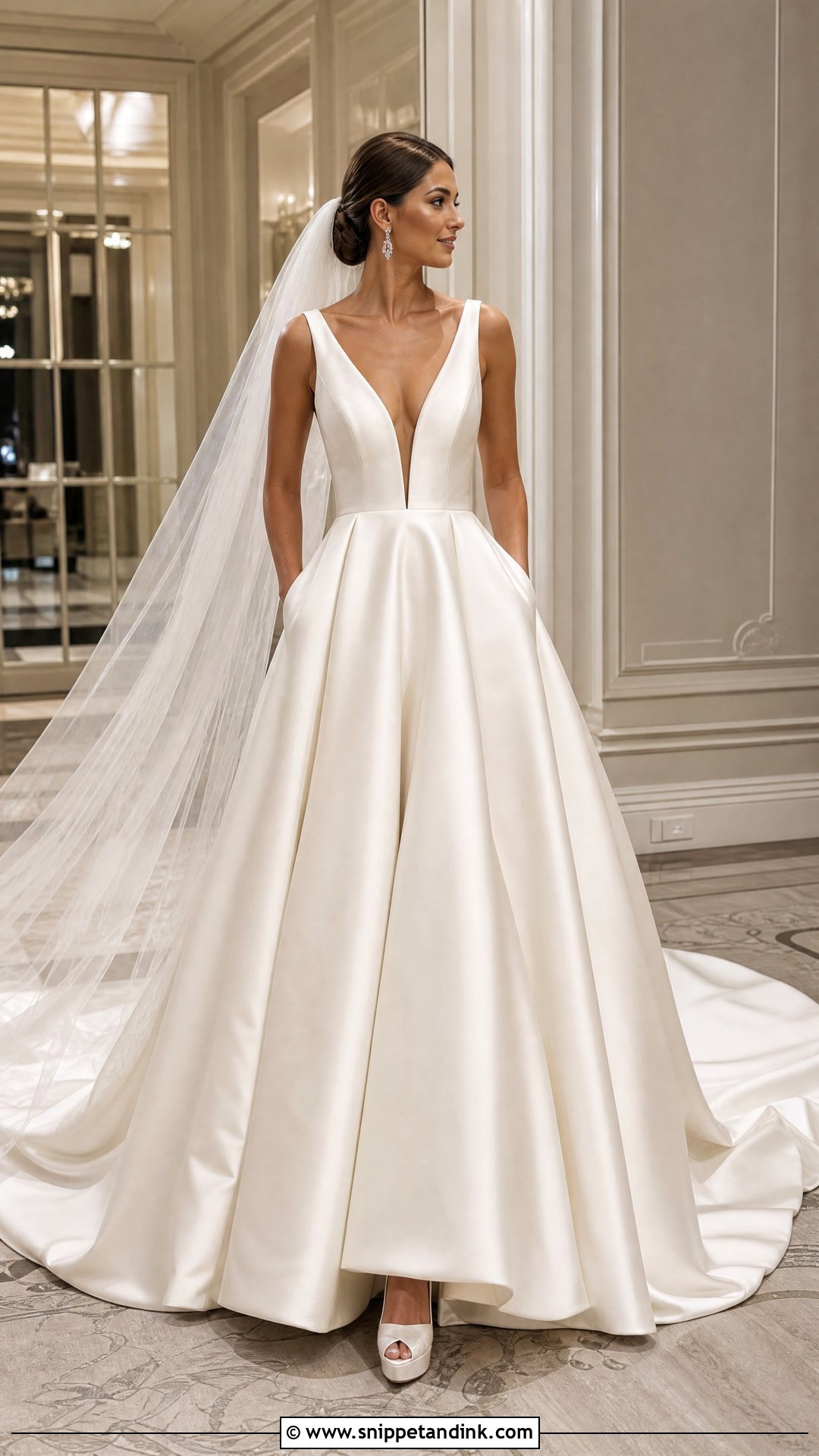 Satin Ball Gown Plunge Neck Wedding Dress - Snippet and Ink - 20 Plunge Neck Wedding Dress Ideas