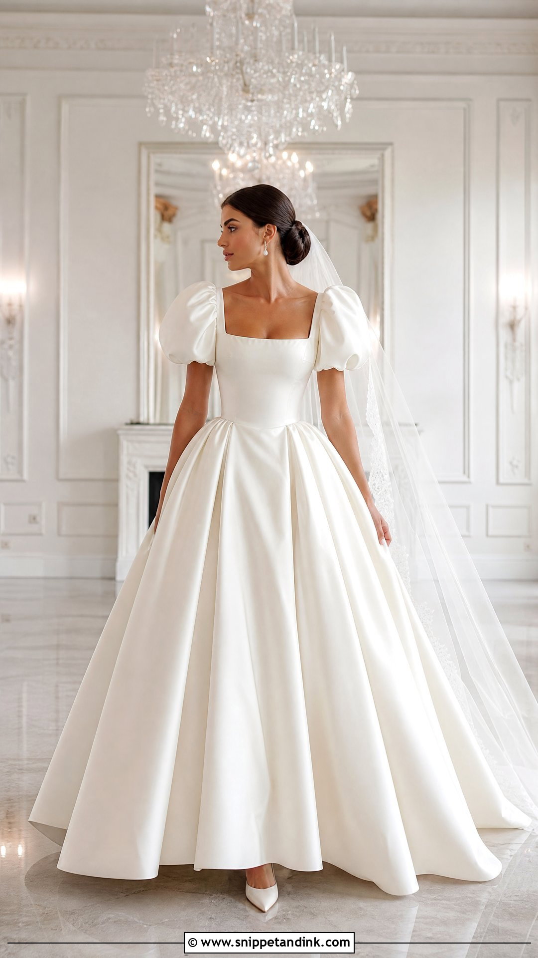 Satin Ball Gown Poofy Sleeve Wedding Dress - Snippet and Ink - 20 Poofy Sleeve Wedding Dress Ideas