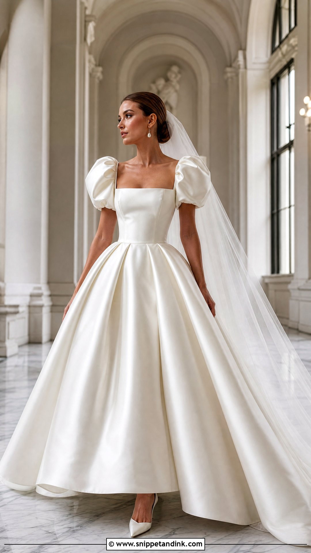 Satin Ball Gown Puffed Sleeve Wedding Dress - Snippet and Ink - 20 Puffed Sleeve Wedding Dress Ideas