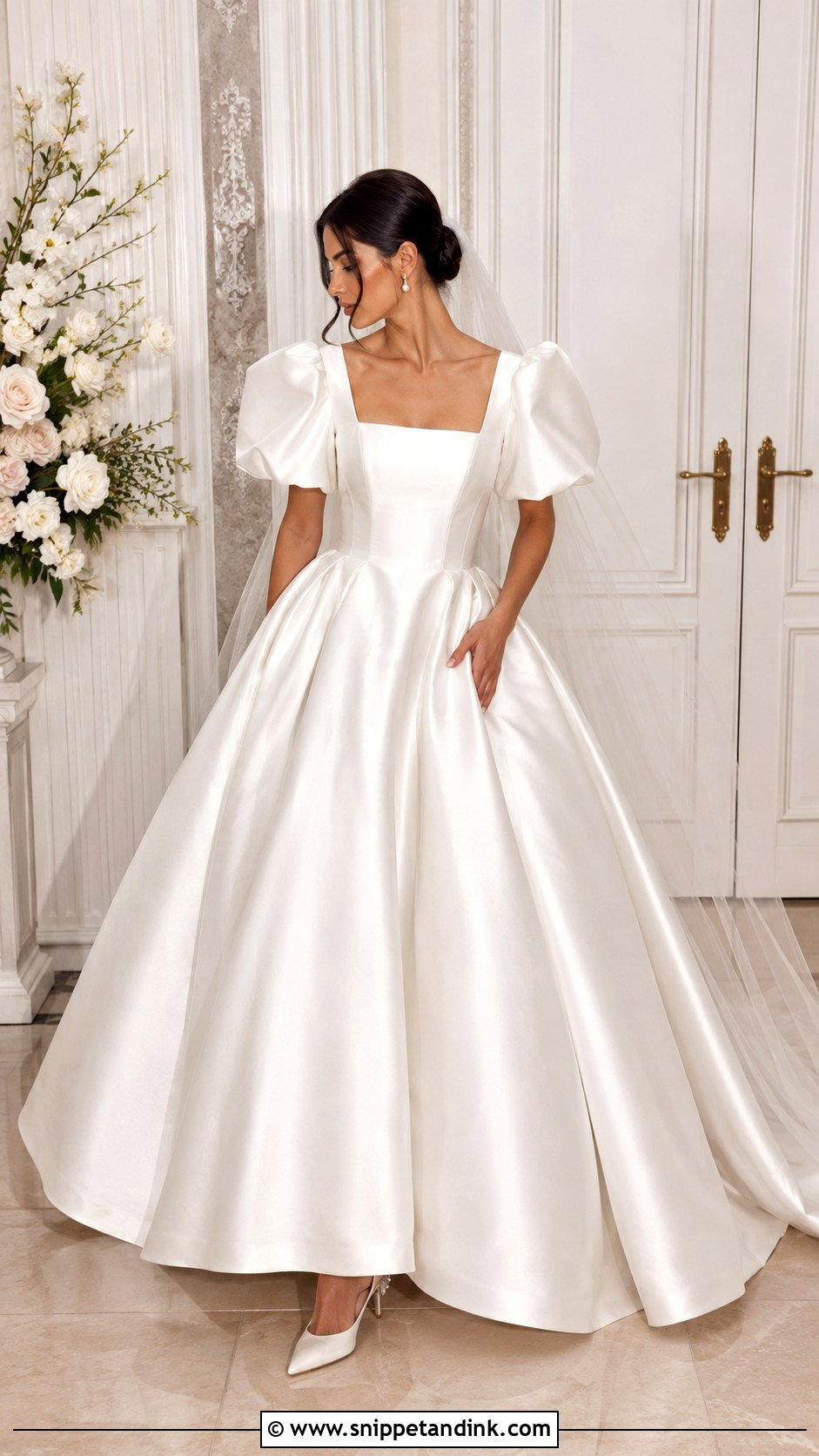 Satin Ball Gown Puffy Sleeve Wedding Dress - Snippet and Ink - 25 Wedding Dress Puffy Sleeves