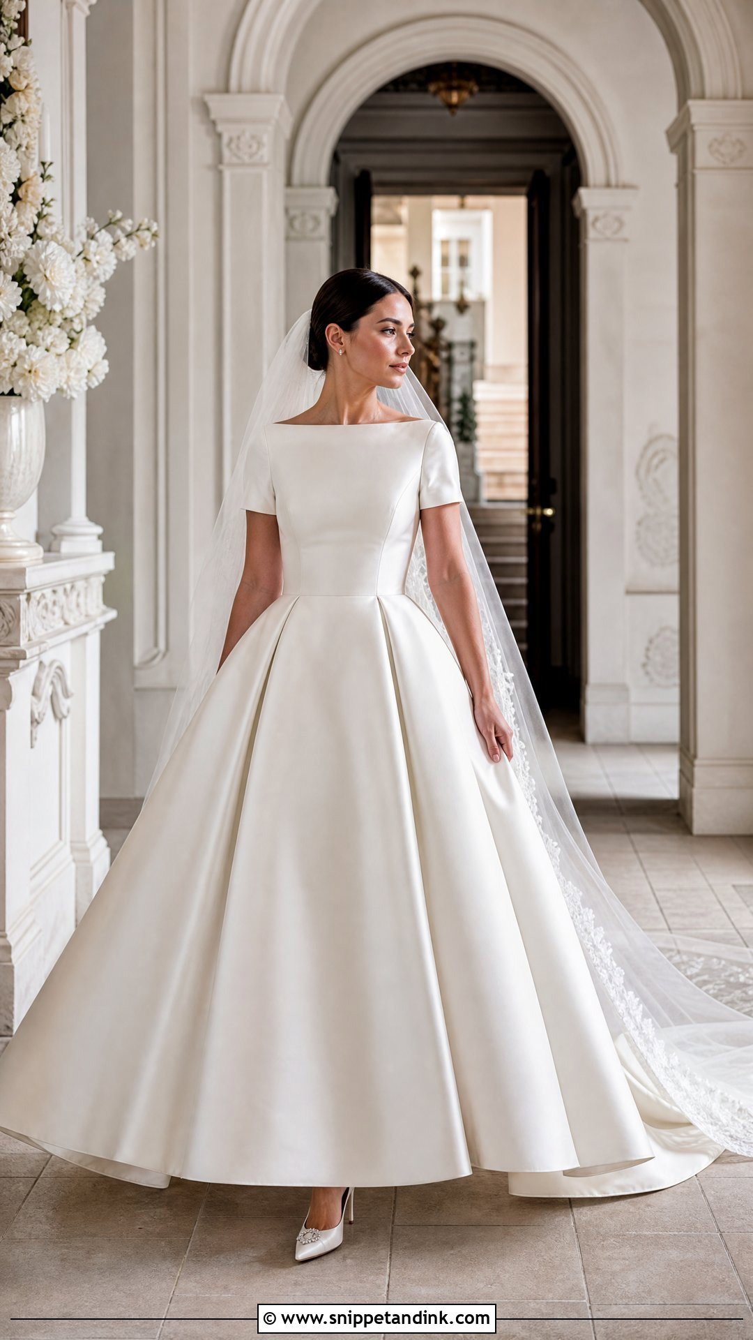 Satin Ball Gown Short Sleeve Wedding Dress - Snippet and Ink - 20 Wedding Dresses with Short Sleeves