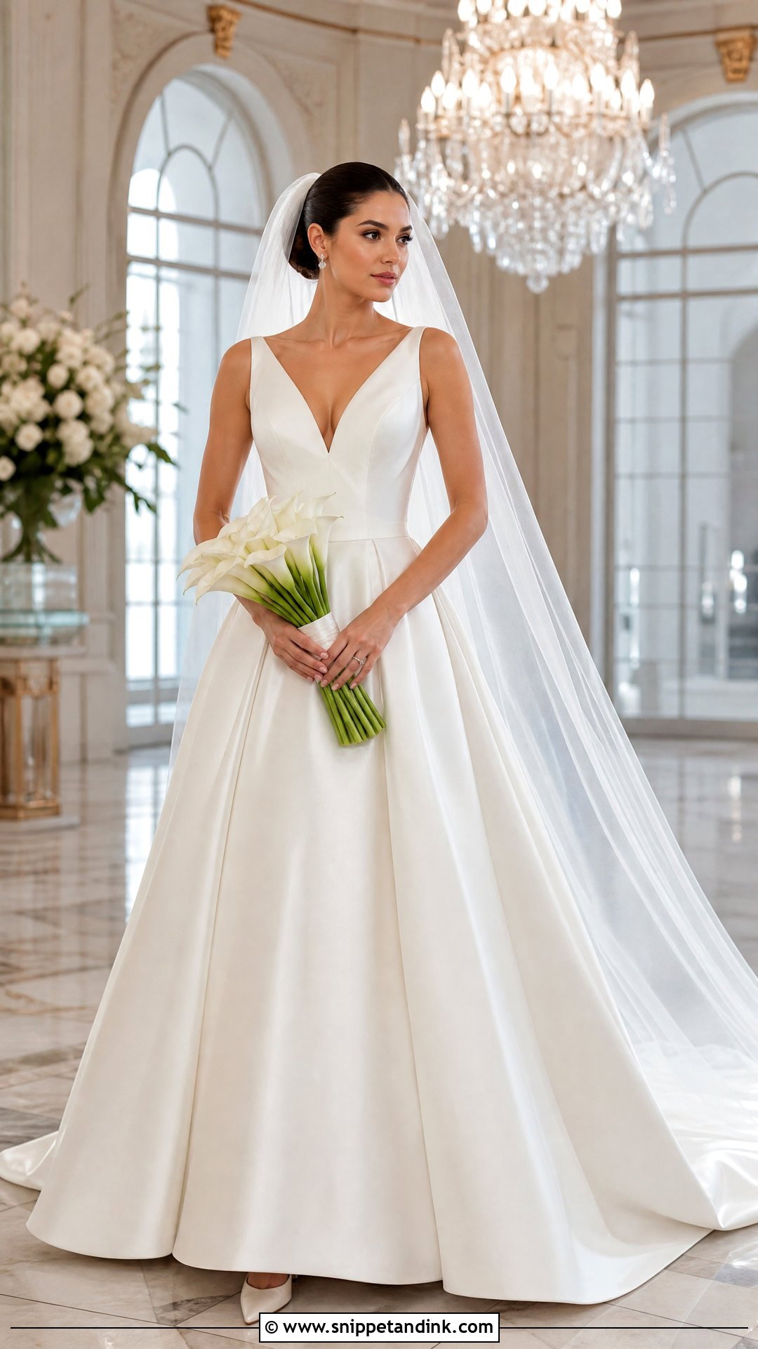 Satin Ball Gown V Neck Wedding Dress - Snippet and Ink - 25 Wedding Dresses V Neck