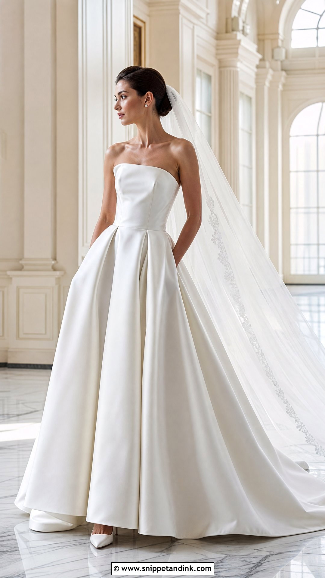 Satin Ball Gown Wedding Dress With Cathedral Veil - Snippet and Ink - 20 Top Wedding Dresses