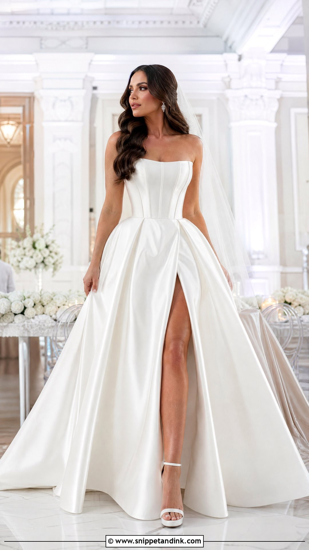 Satin Ball Gown Wedding Dress With High Slit - Snippet and Ink - 25 Satin Ball Gown Wedding Dress Ideas