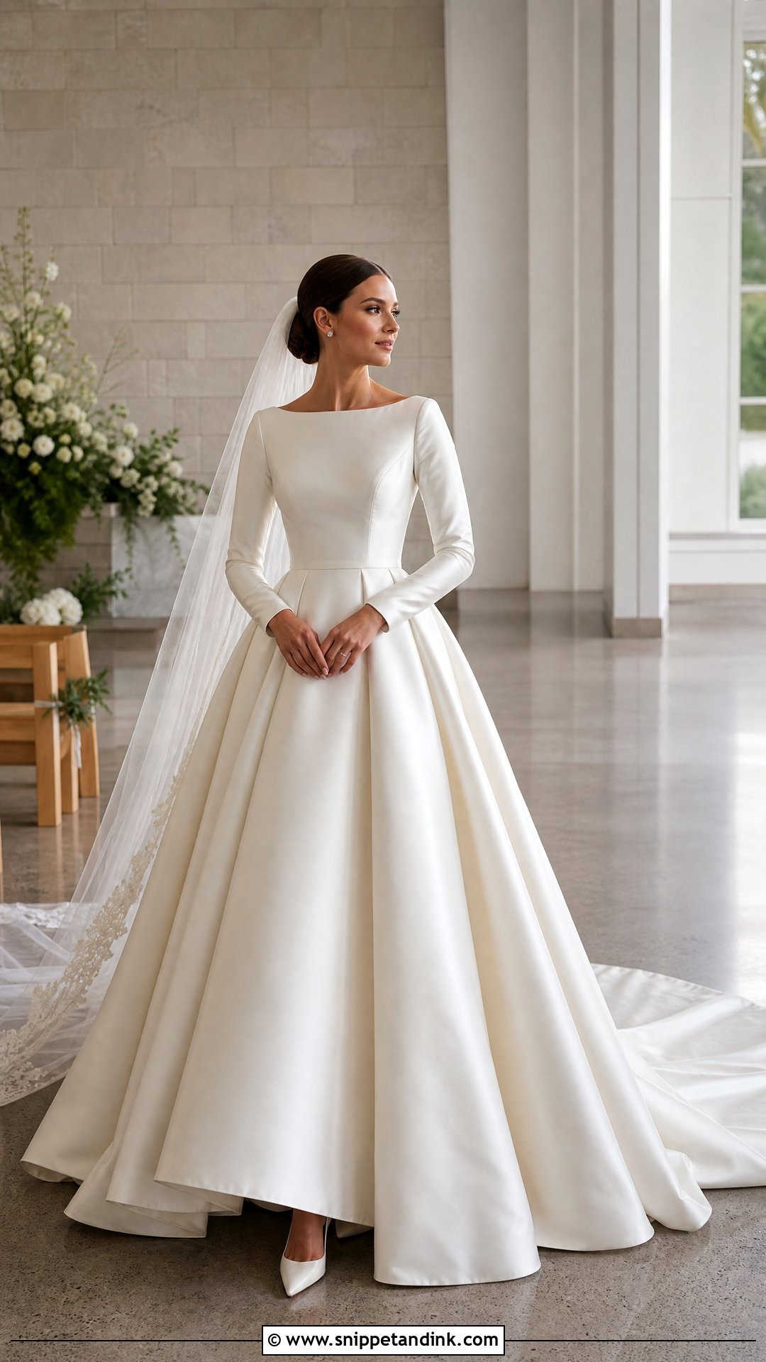 Satin Ball Gown Wedding Dress With Long Sleeves - Snippet and Ink - 20 Pretty Wedding Dresses with Sleeves