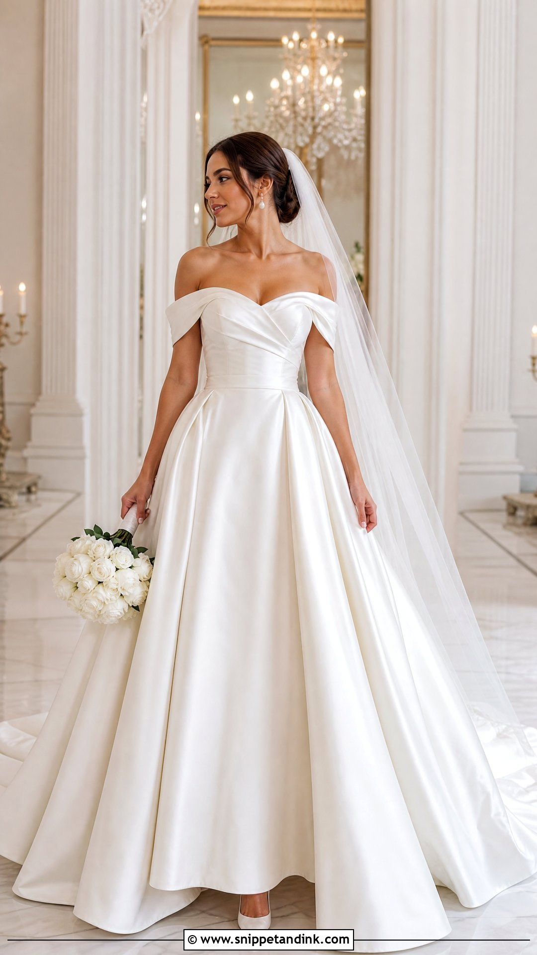 Satin Ball Gown Wedding Dress With Off Shoulder Sleeves - Snippet and Ink - 20 Wedding Dress with Sleeves Off Shoulder