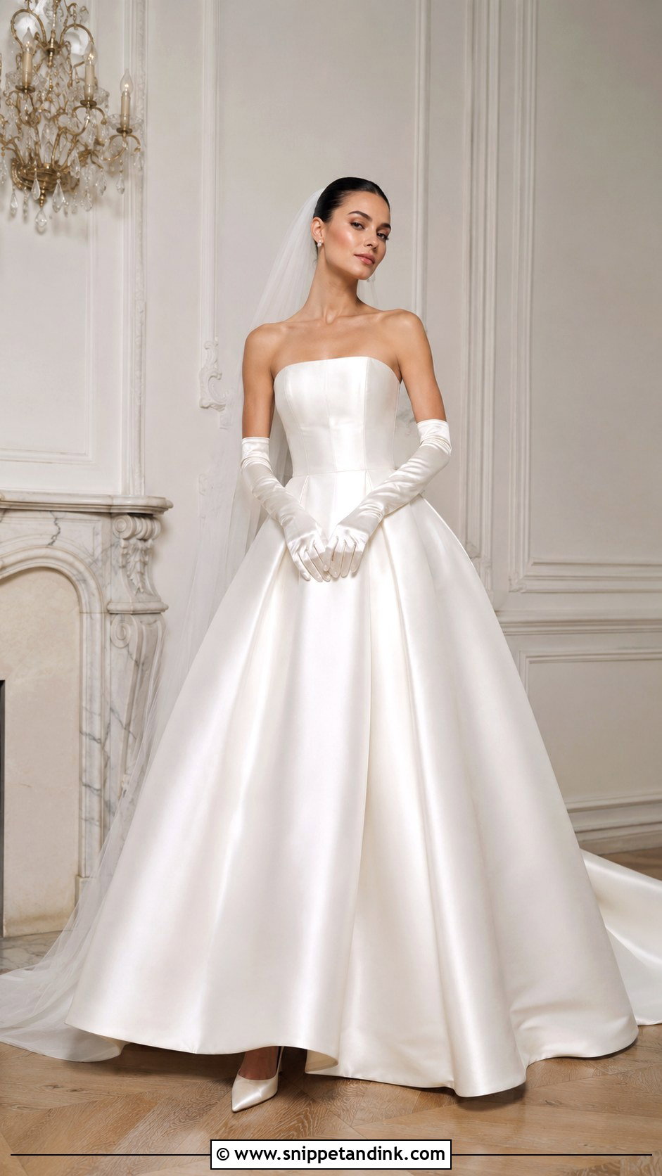 Satin Ball Gown Wedding Dress With Opera Gloves - Snippet and Ink - 25 Wedding Dresses with Gloves