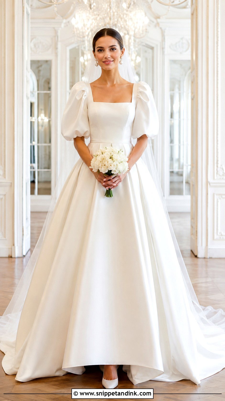 Satin Ball Gown Wedding Dress With Puffy Sleeves - Snippet and Ink - 20 Wedding Dress with Puffy Sleeves