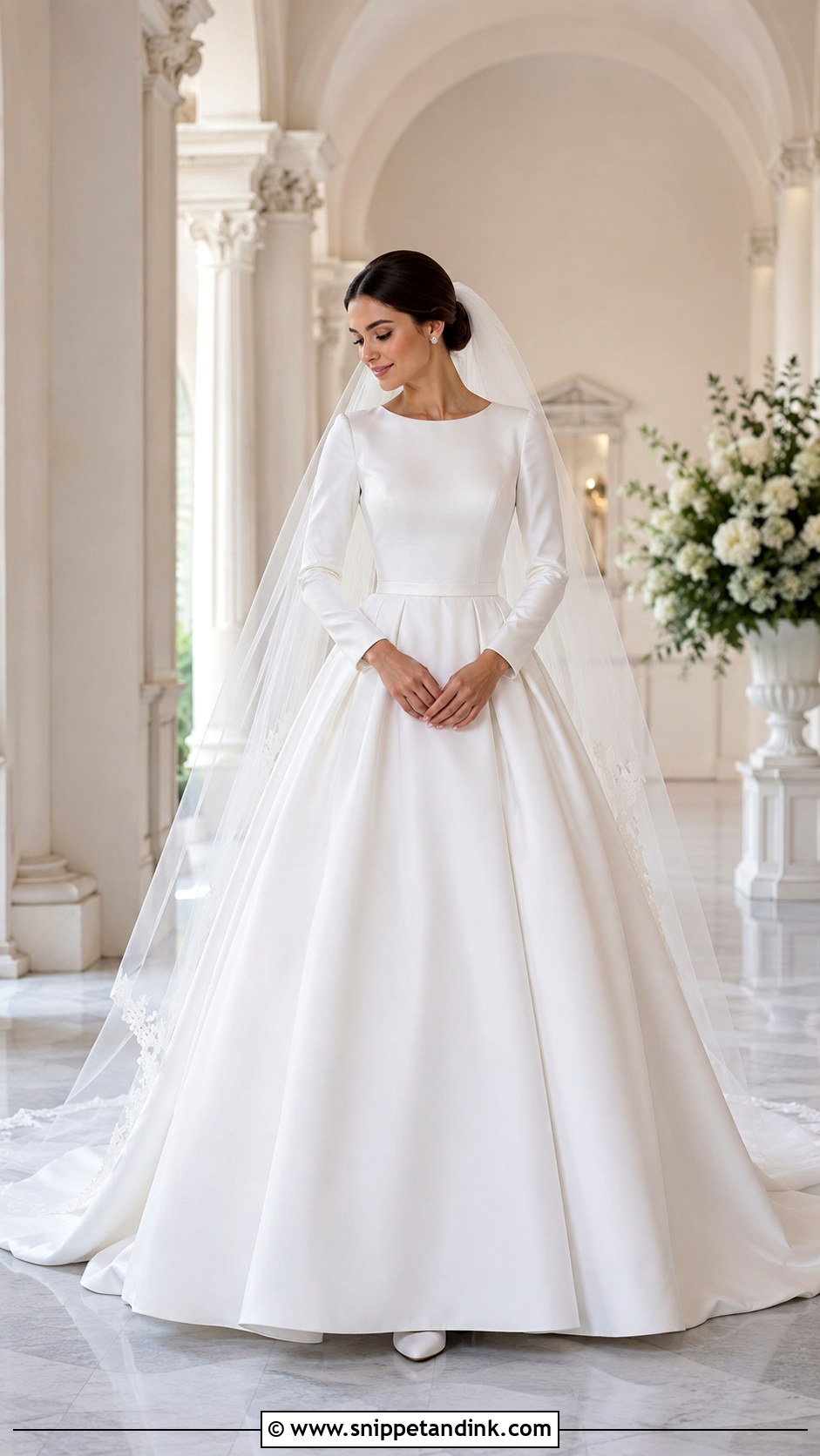 Satin Ball Gown Wedding Dress With Sleeves - Snippet and Ink - 20 Covered Wedding Dresses