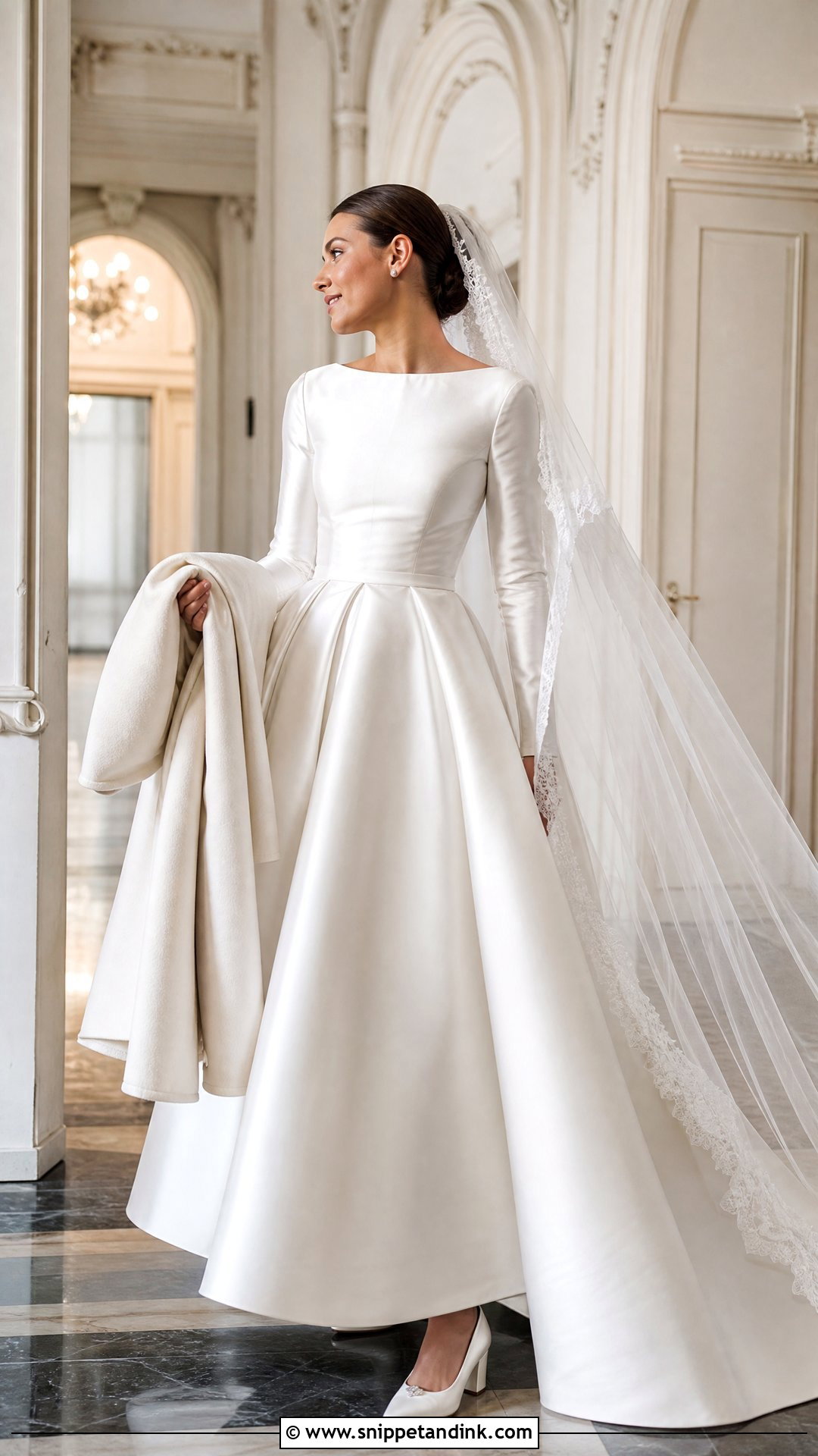 Satin Ball Gown Wedding Dress With Sleeves - Snippet and Ink - 20 Warm Wedding Dress Ideas