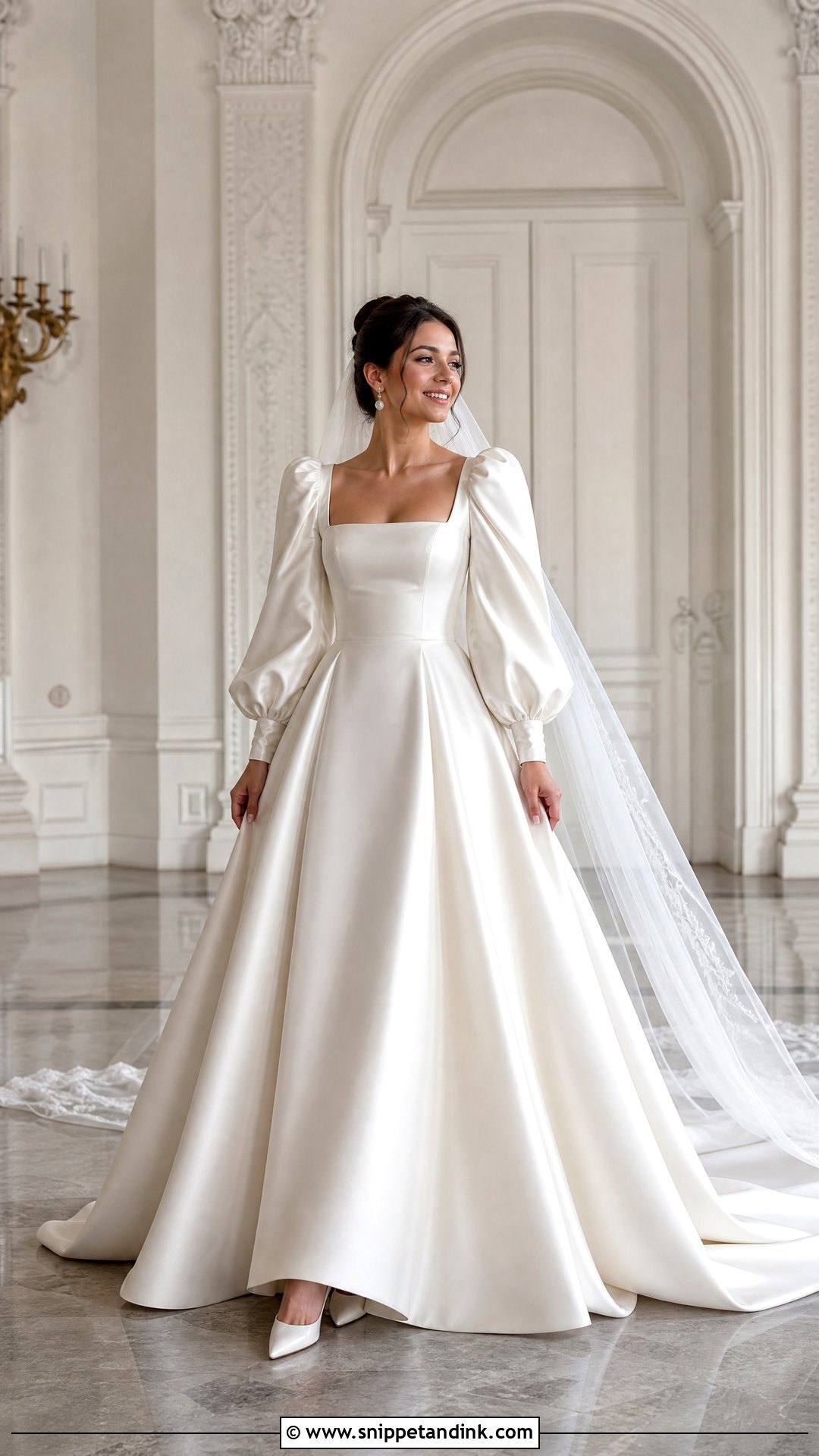 Satin Ball Gown Wedding Dress with Puffy Sleeves - Snippet and Ink - 20 Wedding Dresses with Puffy Sleeves