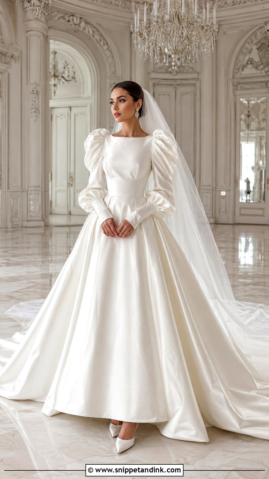 Satin Ball Gown With Big Sleeves - Snippet and Ink - 20 Big Sleeve Wedding Dress Ideas