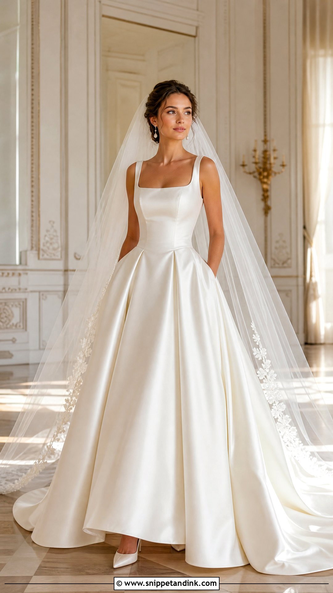 Satin Ball Gown With Cathedral Veil - Snippet and Ink - 20 Traditional Wedding Gown Ideas