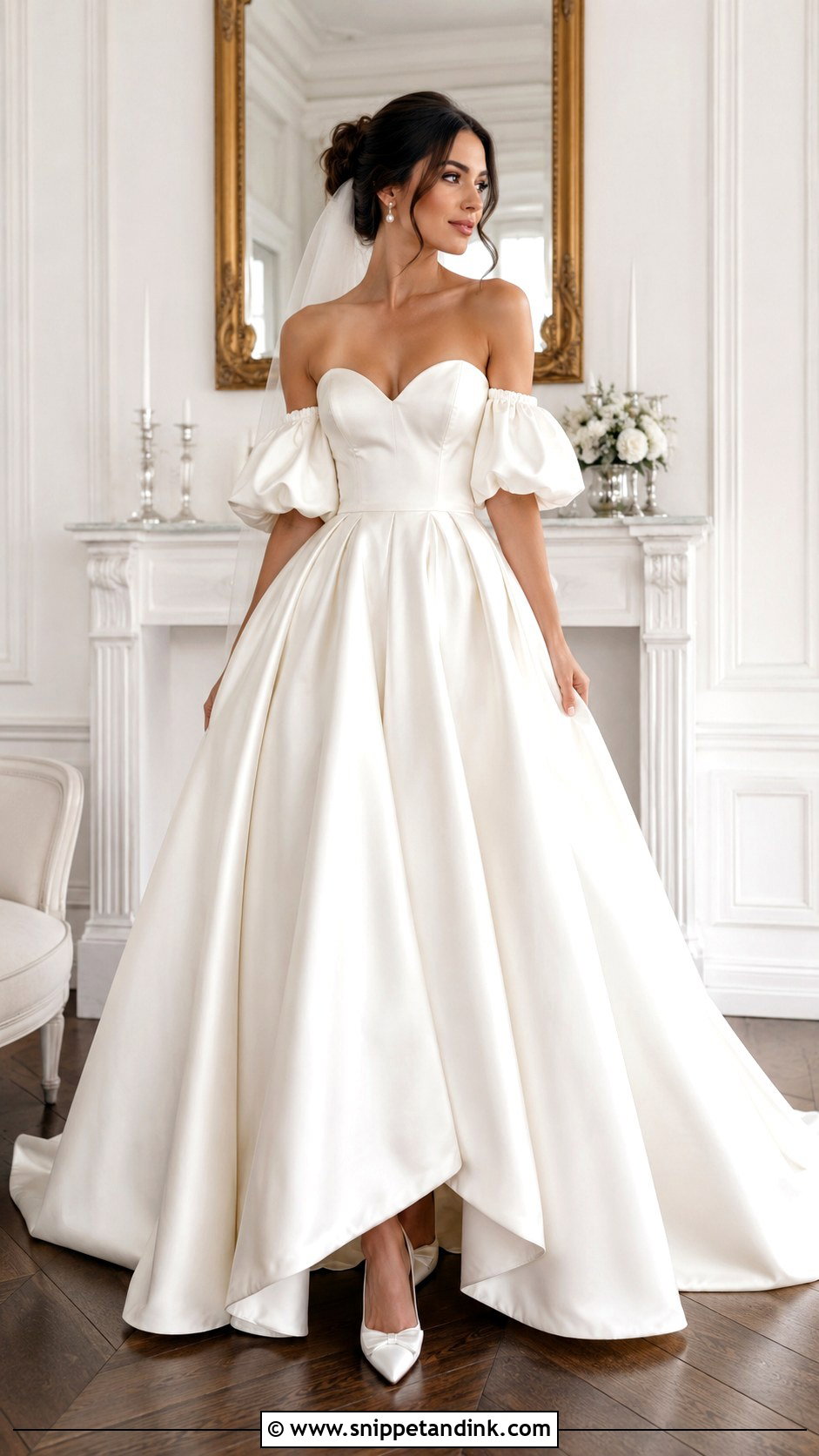 Satin Ball Gown With Detachable Puff Sleeves - Snippet and Ink - 20 Wedding Dress with Detachable Sleeves