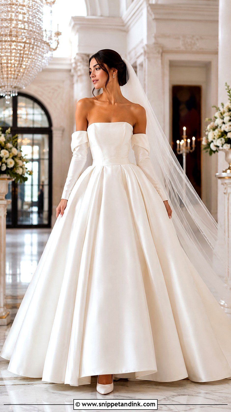 Satin Ball Gown With Detachable Sleeves - Snippet and Ink - 20 April Wedding Dress Ideas