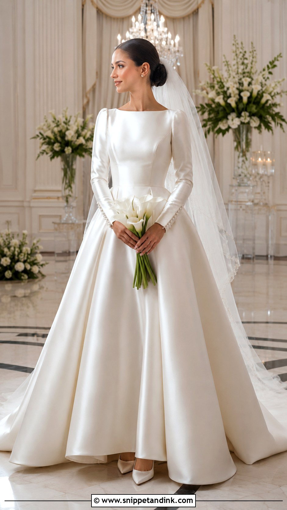 Satin Ball Gown With Fitted Sleeves - Snippet and Ink - 20 Bride Dress with Sleeves