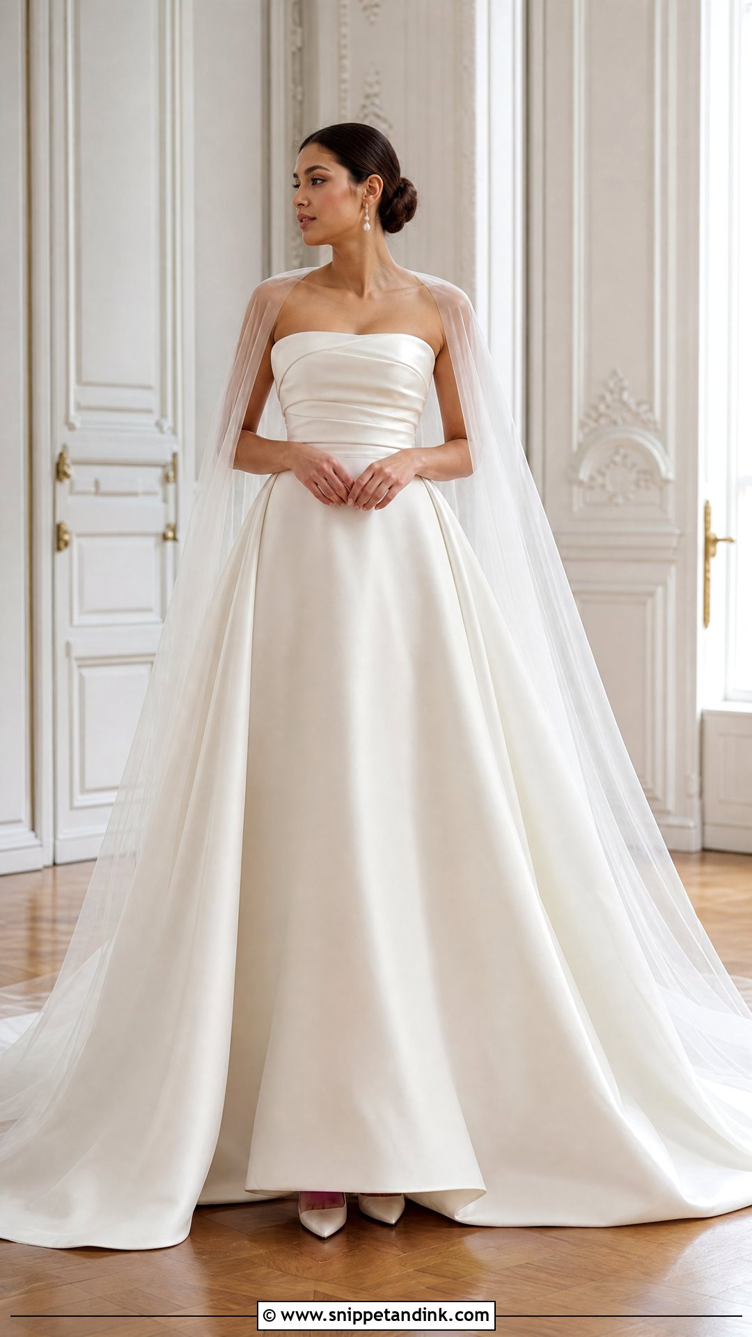 Satin Ball Gown With Long Train Cape - Snippet and Ink - 20 Wedding Dress with a Cape Ideas