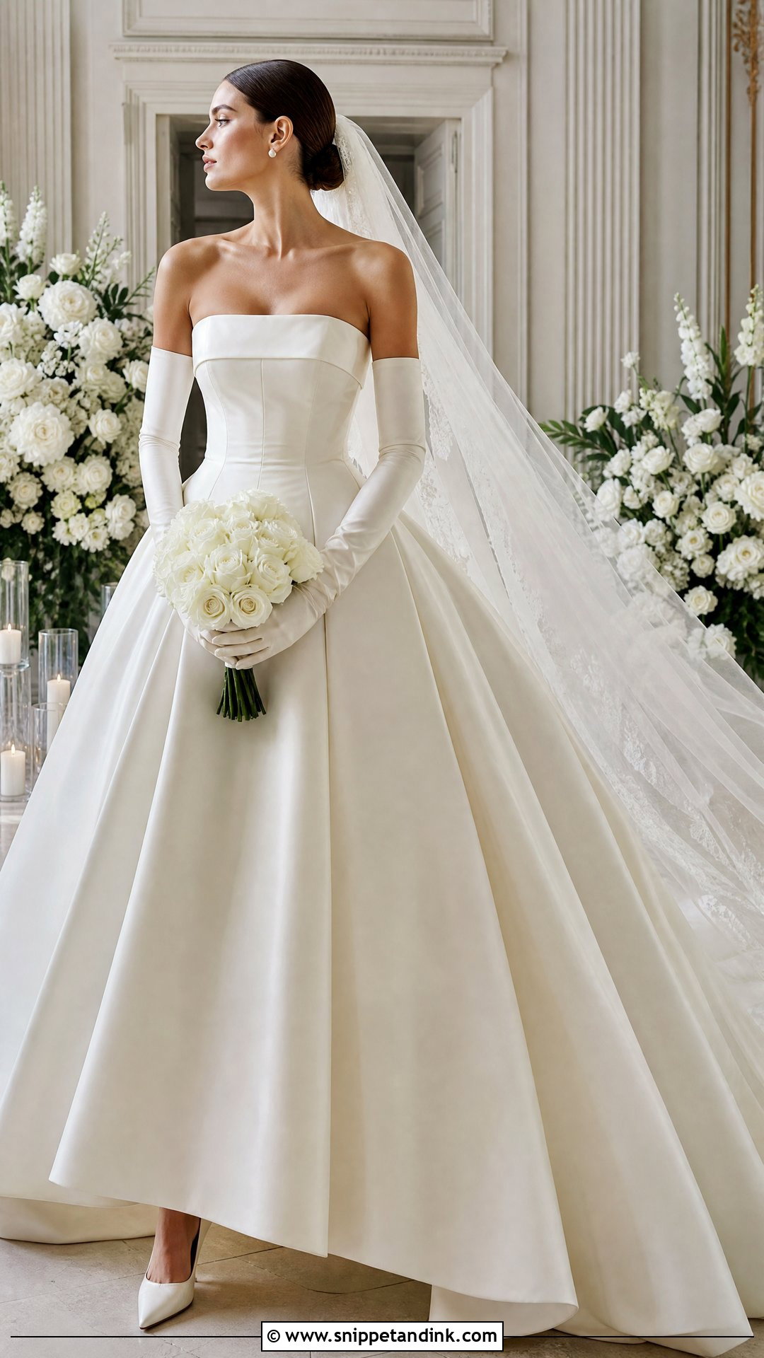 Satin Ball Gown With Opera Gloves - Snippet and Ink - 20 Wedding Dress and Gloves Ideas