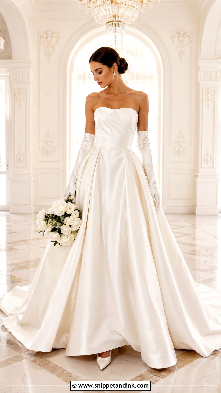 Satin Ball Gown With Opera Gloves - Snippet and Ink - 25 Wedding Gown with Gloves Ideas