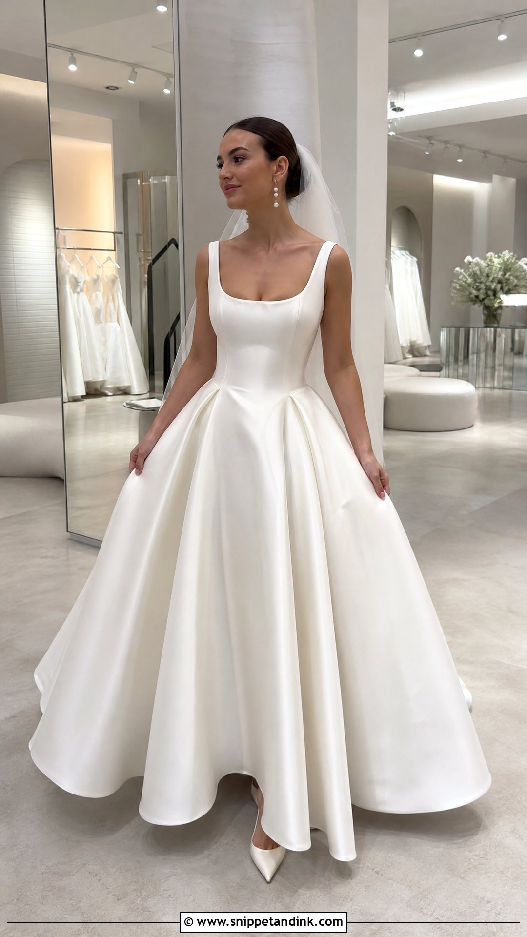 Satin Ball Gown With Pearl Accessories - Snippet and Ink - 20 Trying on Wedding Dresses