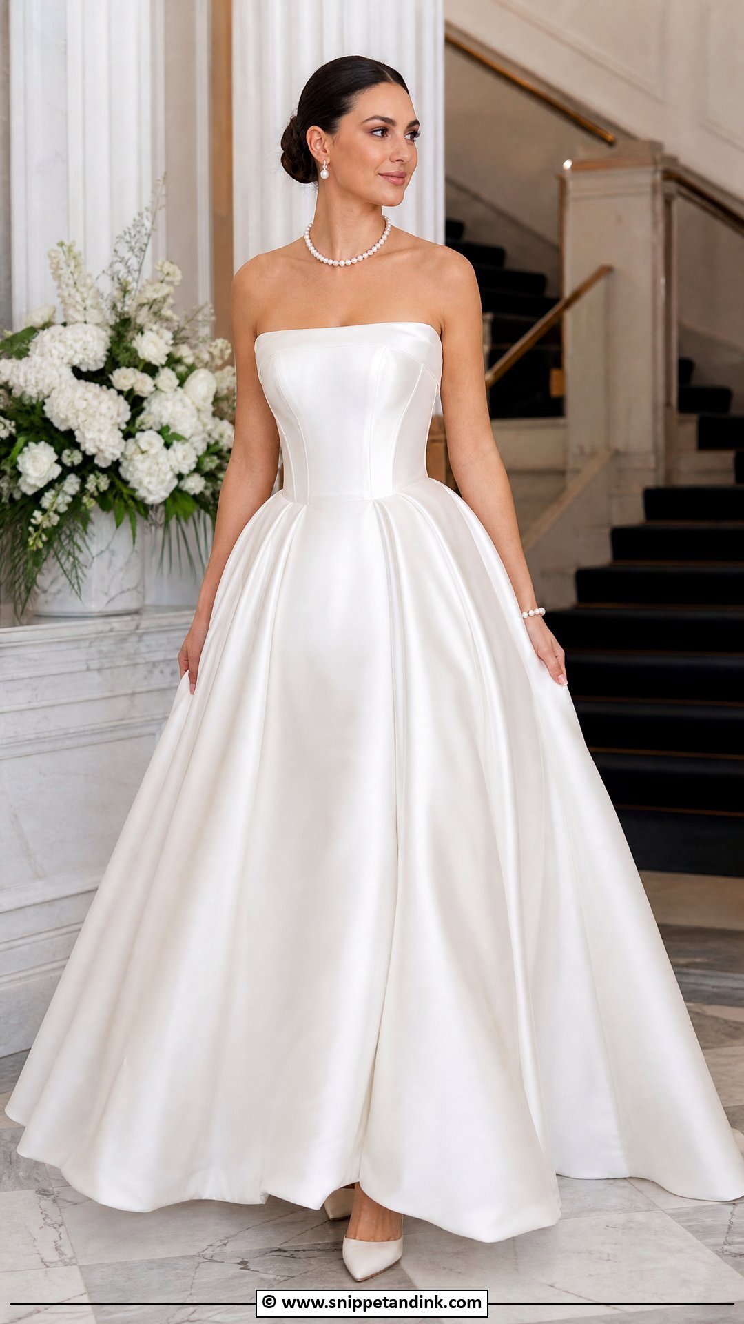 Satin Ball Gown With Pearl Jewelry - Snippet and Ink - 35 Bridal Gown Ideas