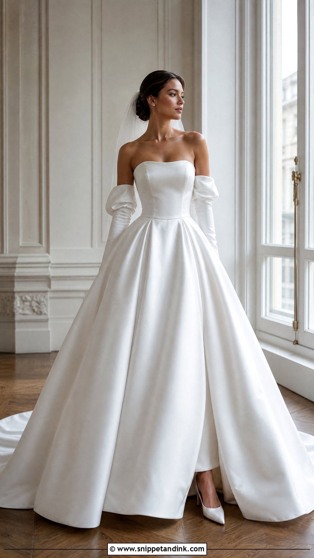 Satin Ball Gown With Removable Sleeves - Snippet and Ink - 25 Two Way Wedding Gown Ideas