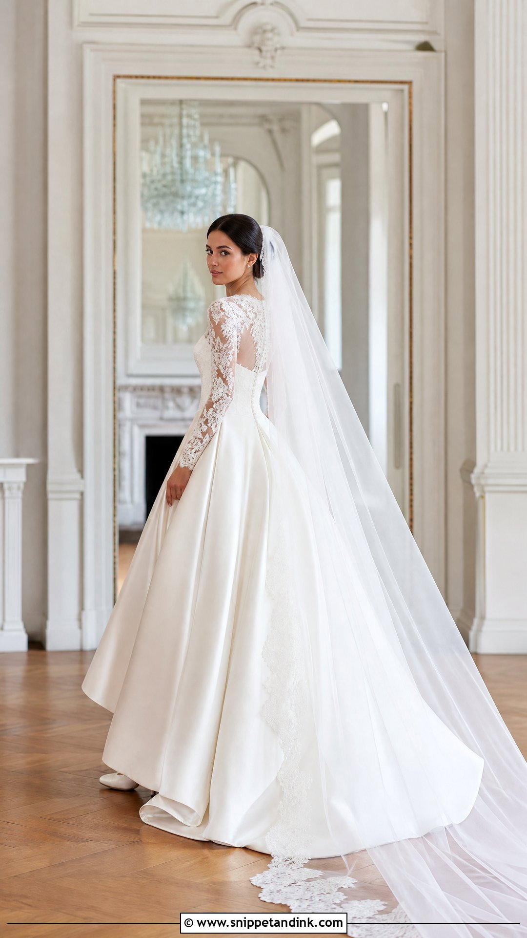Satin Ball Gown with Lace Sleeves - Snippet and Ink - 20 Satin Wedding Gown with Sleeves