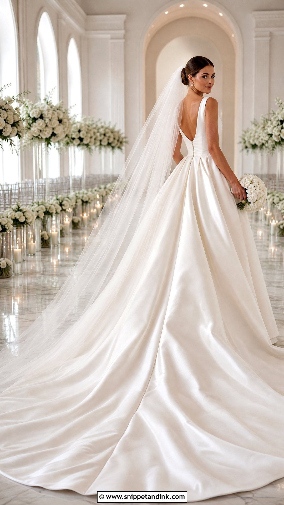 Satin Ballgown Wedding Dress With Cathedral Train - Snippet and Ink - 25 Satin Ballgown Wedding Dress Ideas