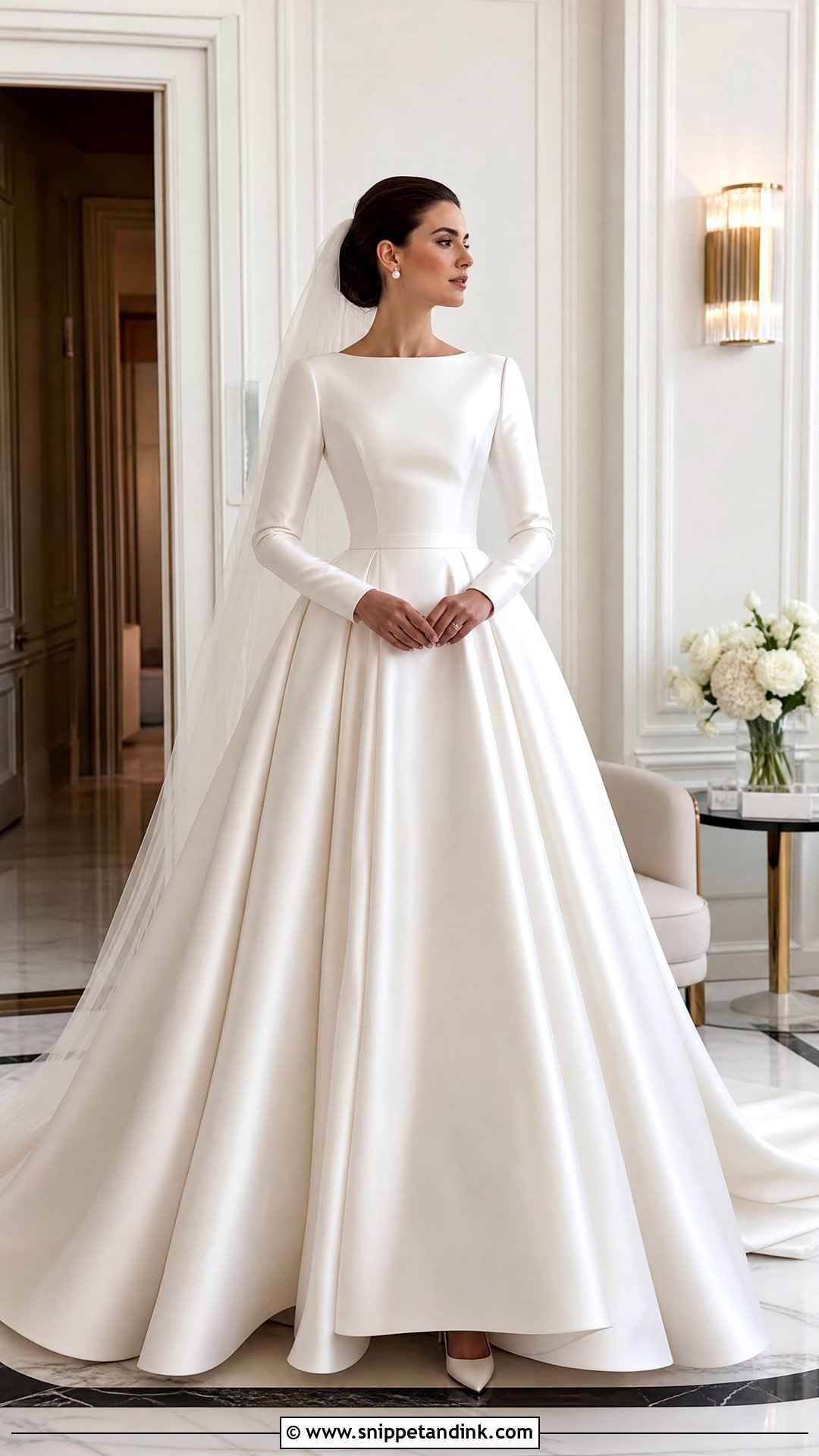 Satin Ballgown Wedding Dress With Long Sleeves - Snippet and Ink - 25 Ballgown Wedding Dress with Sleeves