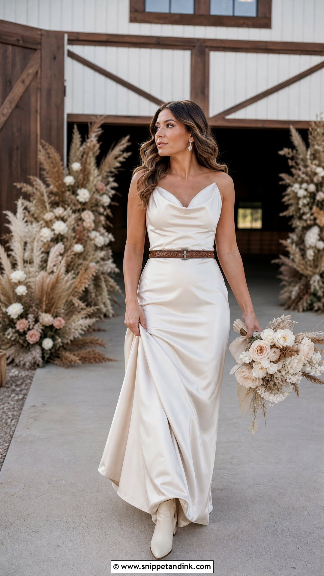 Satin Barn Wedding Dress With Western Belt - Snippet and Ink - 25 Barn Wedding Dresses
