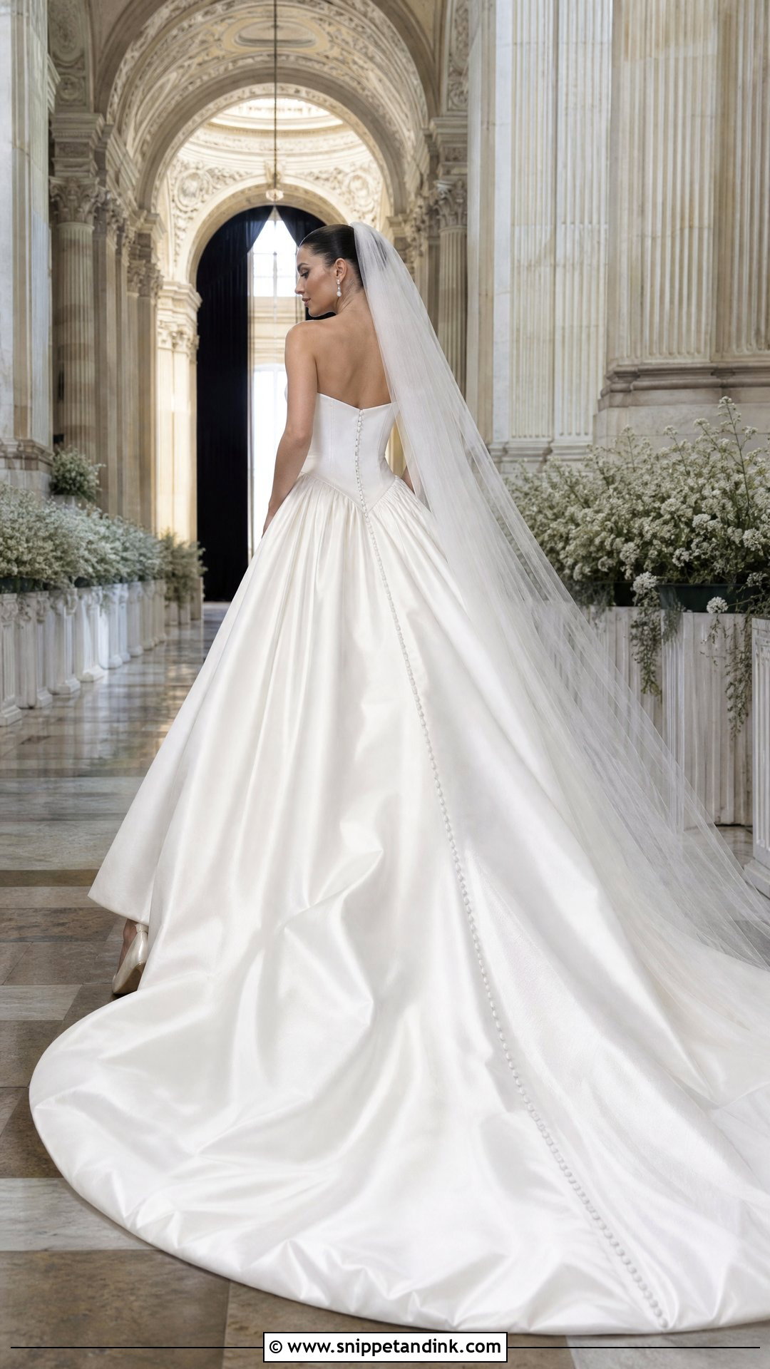 Satin Basque Waist Wedding Dress With Cathedral Train - Snippet and Ink - 20 Satin Basque Waist Wedding Dress Ideas