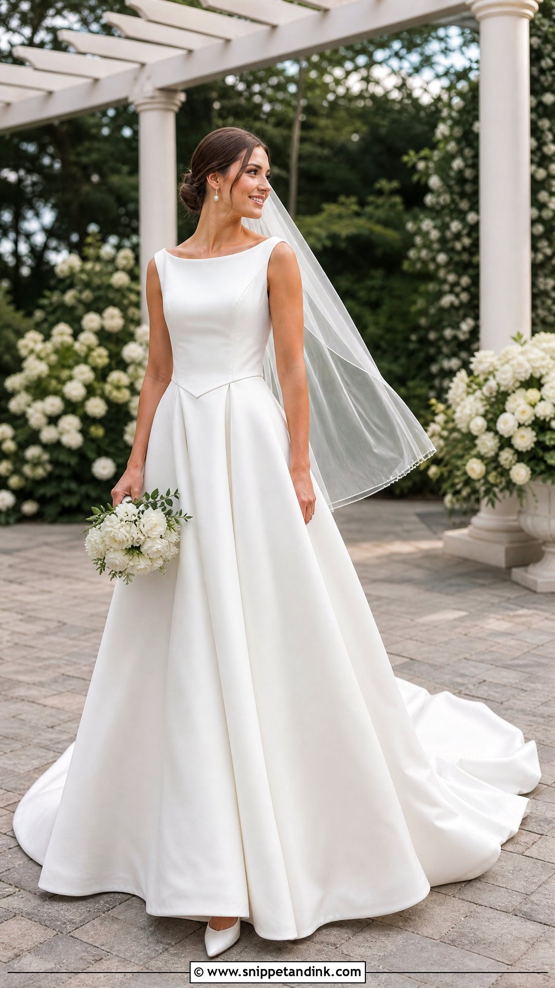 Satin Basque Waist Wedding Dress With Chapel Train - Snippet and Ink - 20 Satin Basque Waist Wedding Dress Ideas