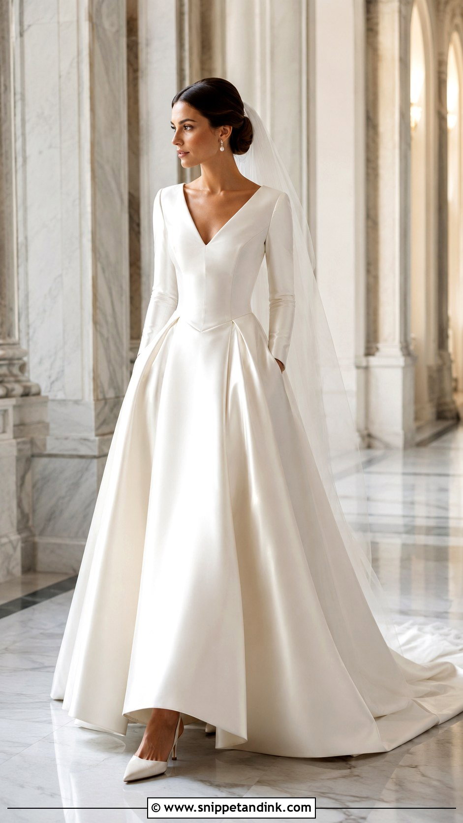 Satin Basque Waist Wedding Dress With Sleeves - Snippet and Ink - 25 Basque Waist Wedding Dress with Sleeves