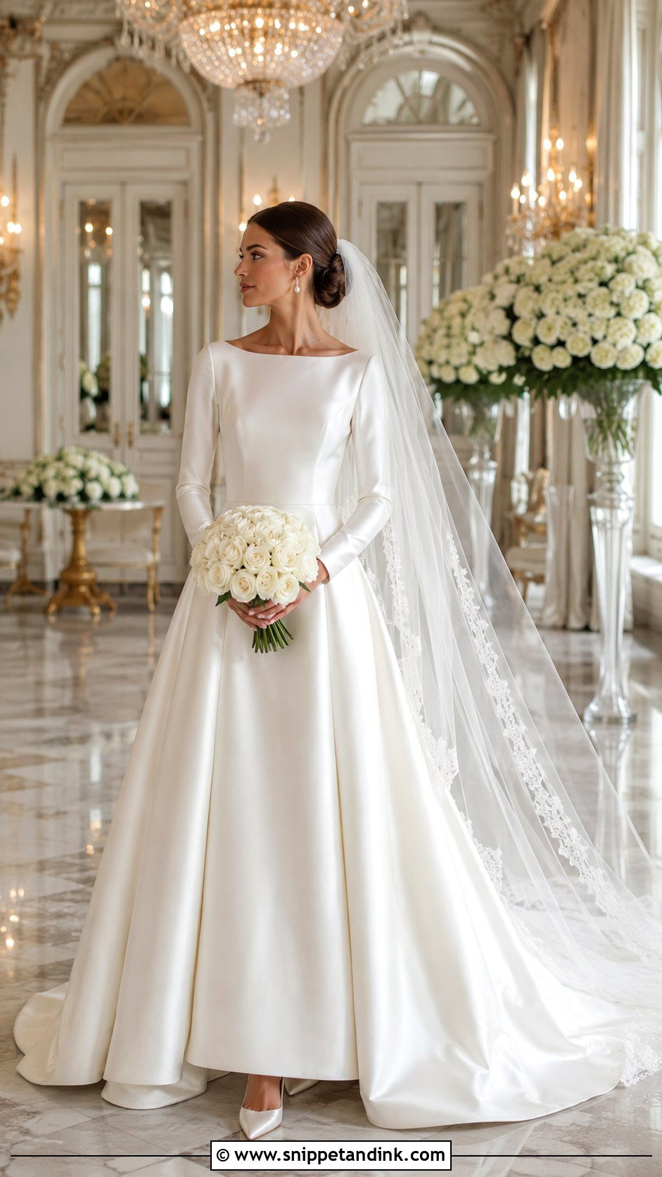 Satin Bateau Neckline Wedding Dress With Long Sleeves - Snippet and Ink - 20 Bateau Neckline Wedding Dress Ideas