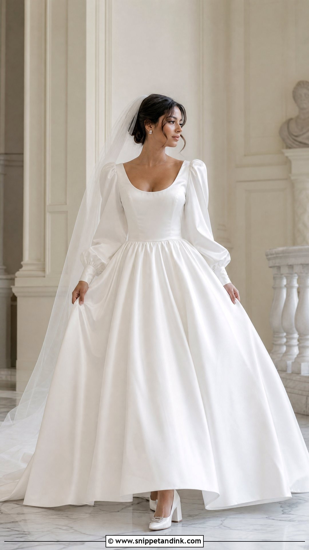 Satin Bishop Sleeve Ball Gown - Snippet and Ink - 20 Unique Wedding Dresses with Sleeves