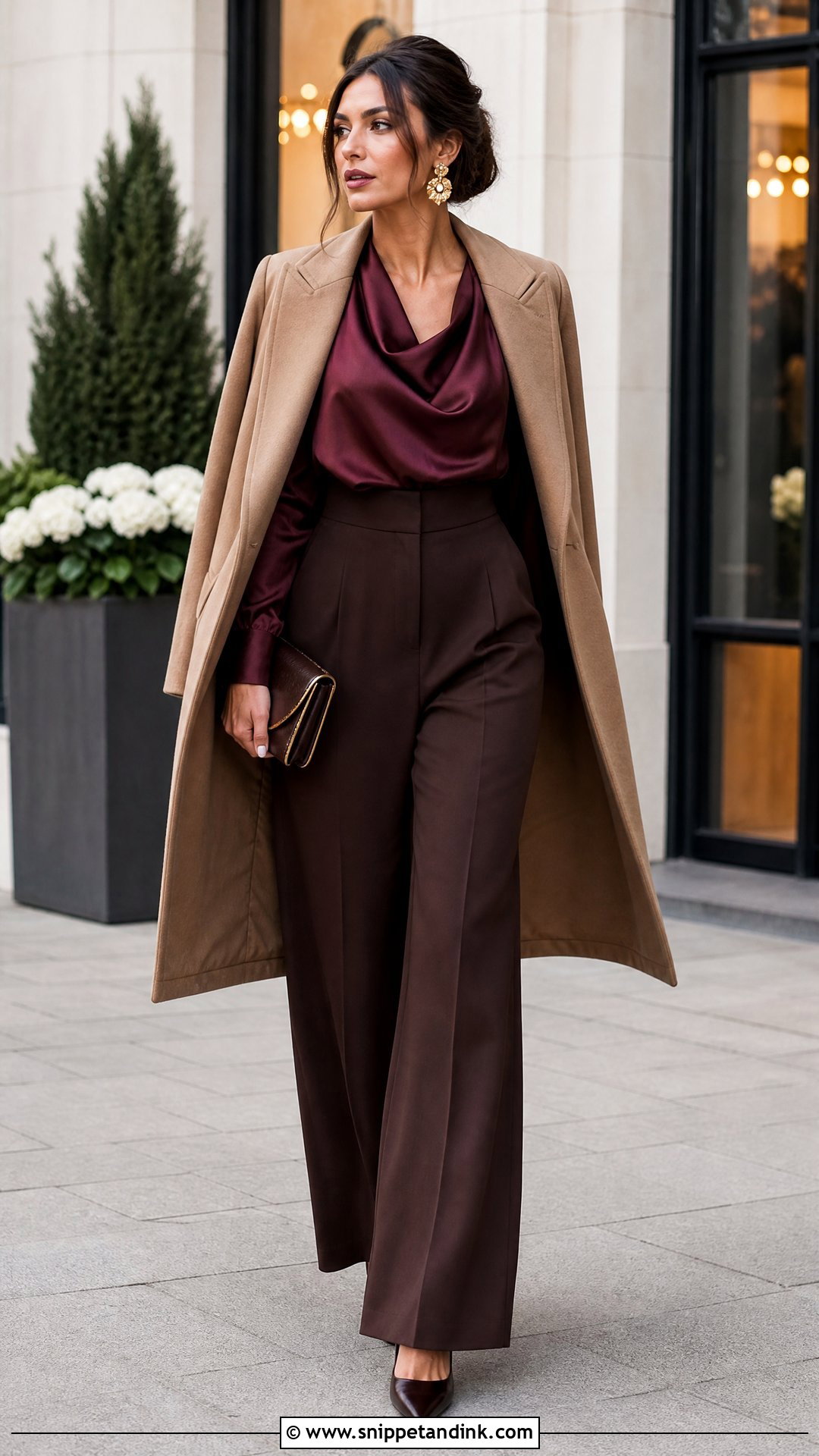 Satin Blouse And Wide Leg Pants Winter Wedding Outfit - Snippet and Ink - 20 What to Wear to a Wedding in Winter Ideas