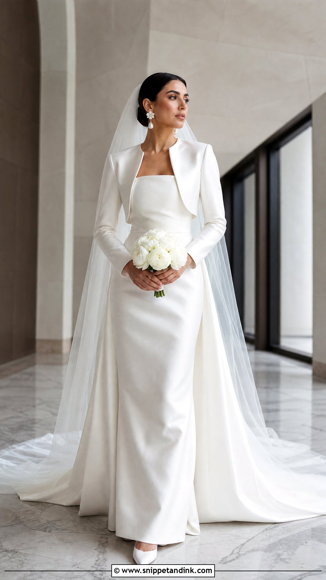 Satin Bolero With Mikado Wedding Dress - Snippet and Ink - 20 Wedding Bolero Long Sleeve Ideas