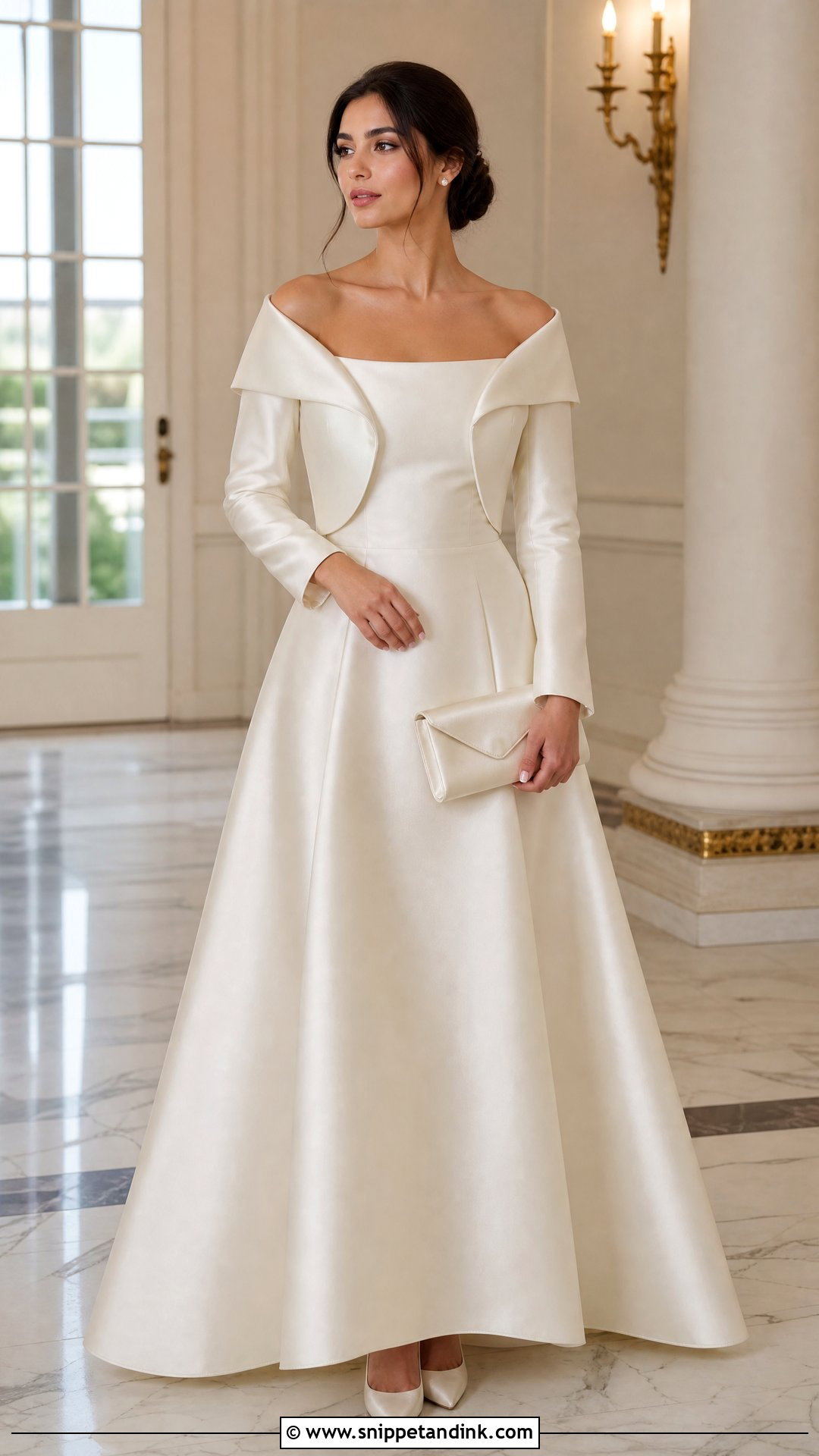 Satin Bolero With Off Shoulder Winter Wedding Dress - Snippet and Ink - 25 Winter Wedding Dress Coverups Ideas