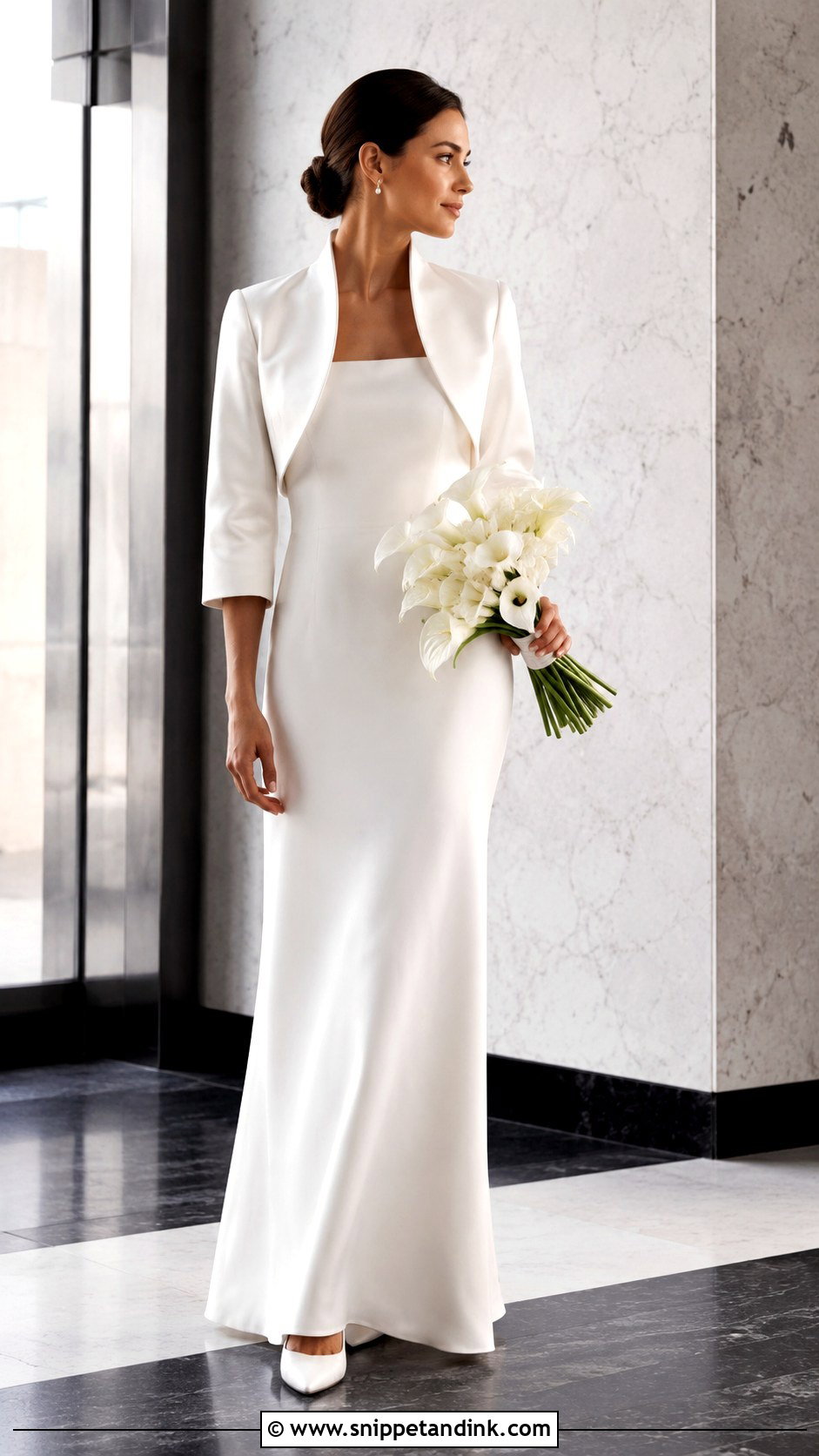 Satin Bridal Bolero With Minimal Wedding Dress - Snippet and Ink - 25 Bridal Bolero Ideas