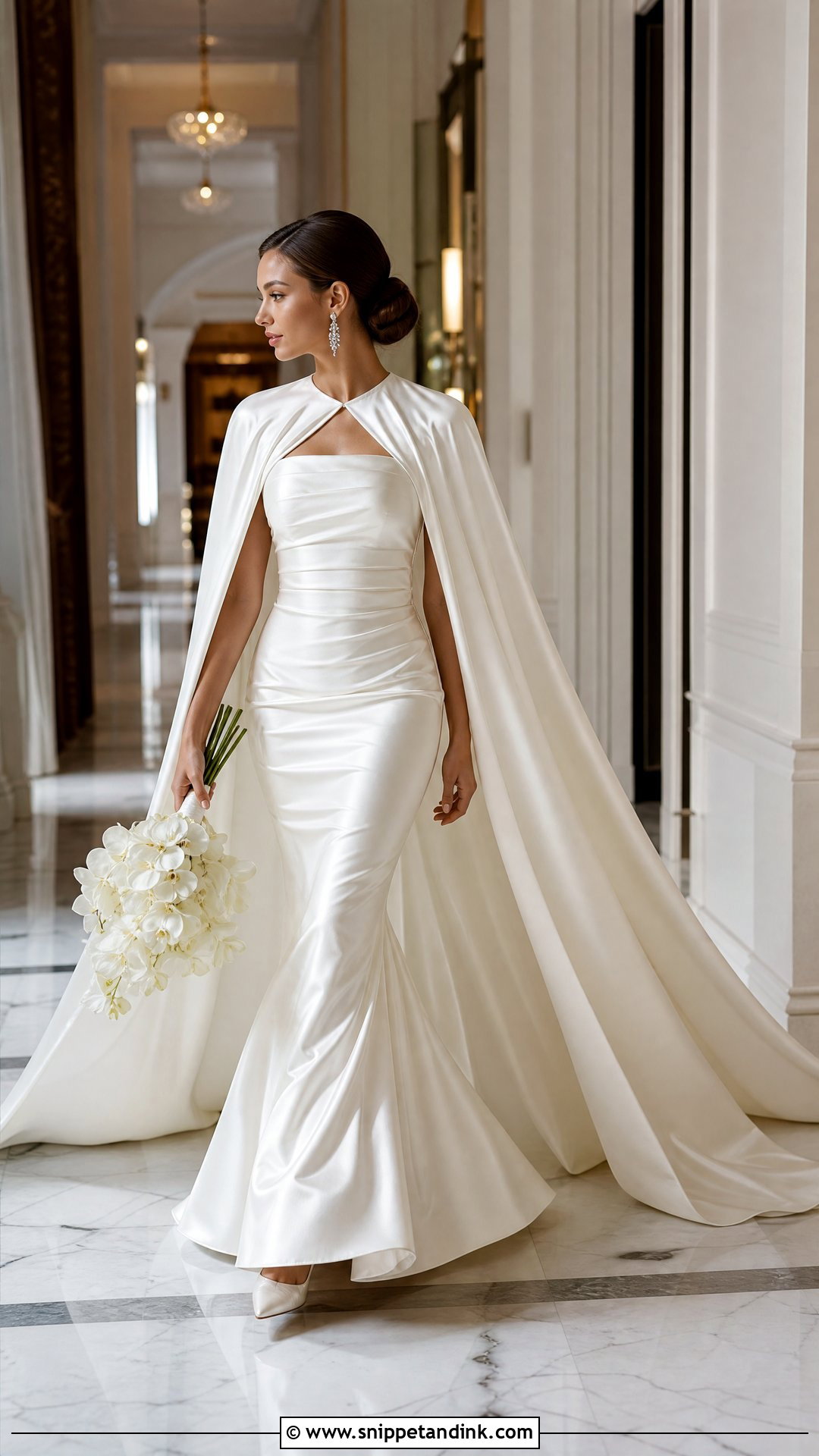 Satin Bridal Cape With Mermaid Wedding Dress - Snippet and Ink - 20 Winter Bridal Cape Ideas