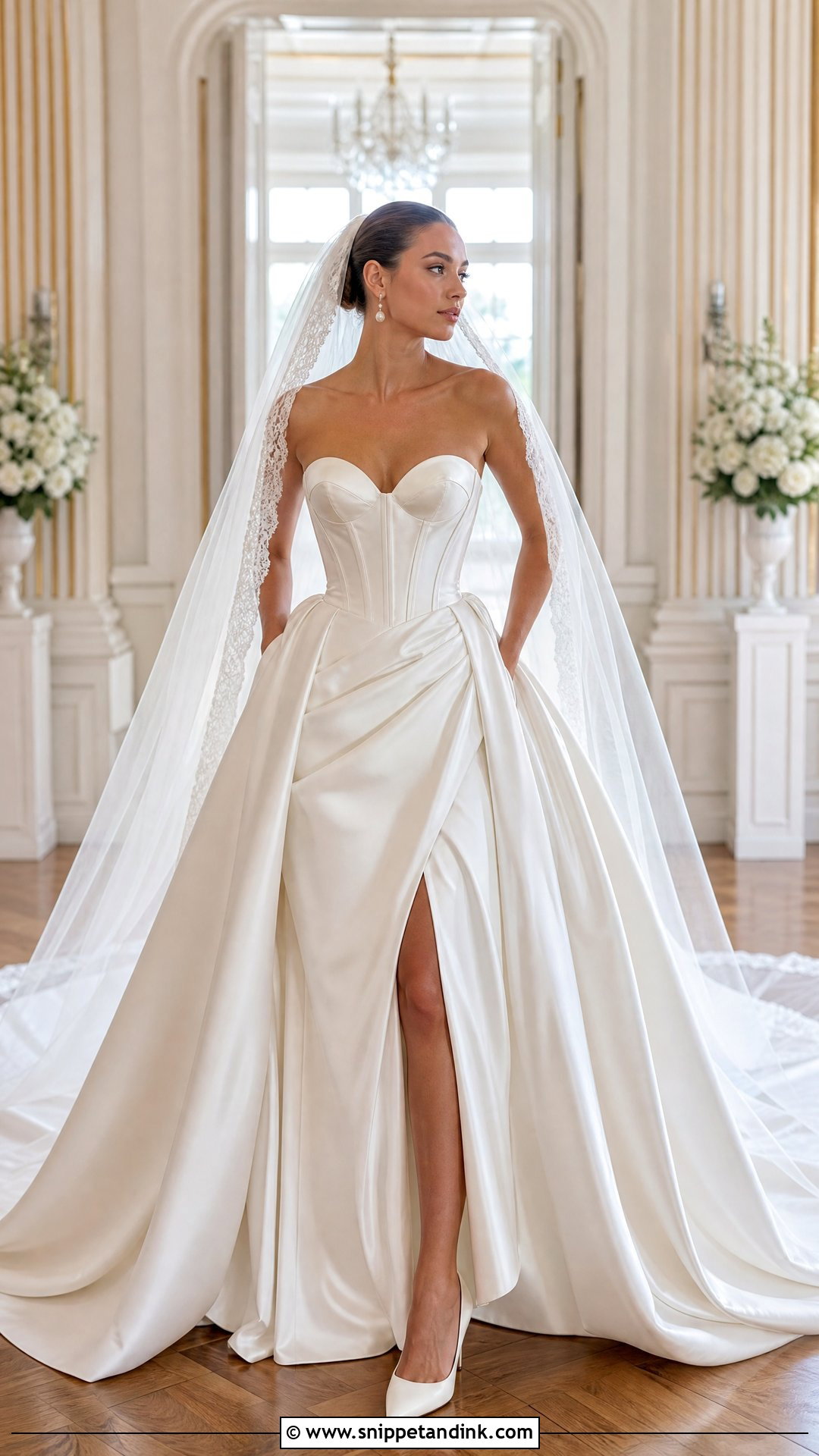 Satin Bridal Corset Top With Ball Gown Skirt - Snippet and Ink - 20 Bridal Corset Top Ideas