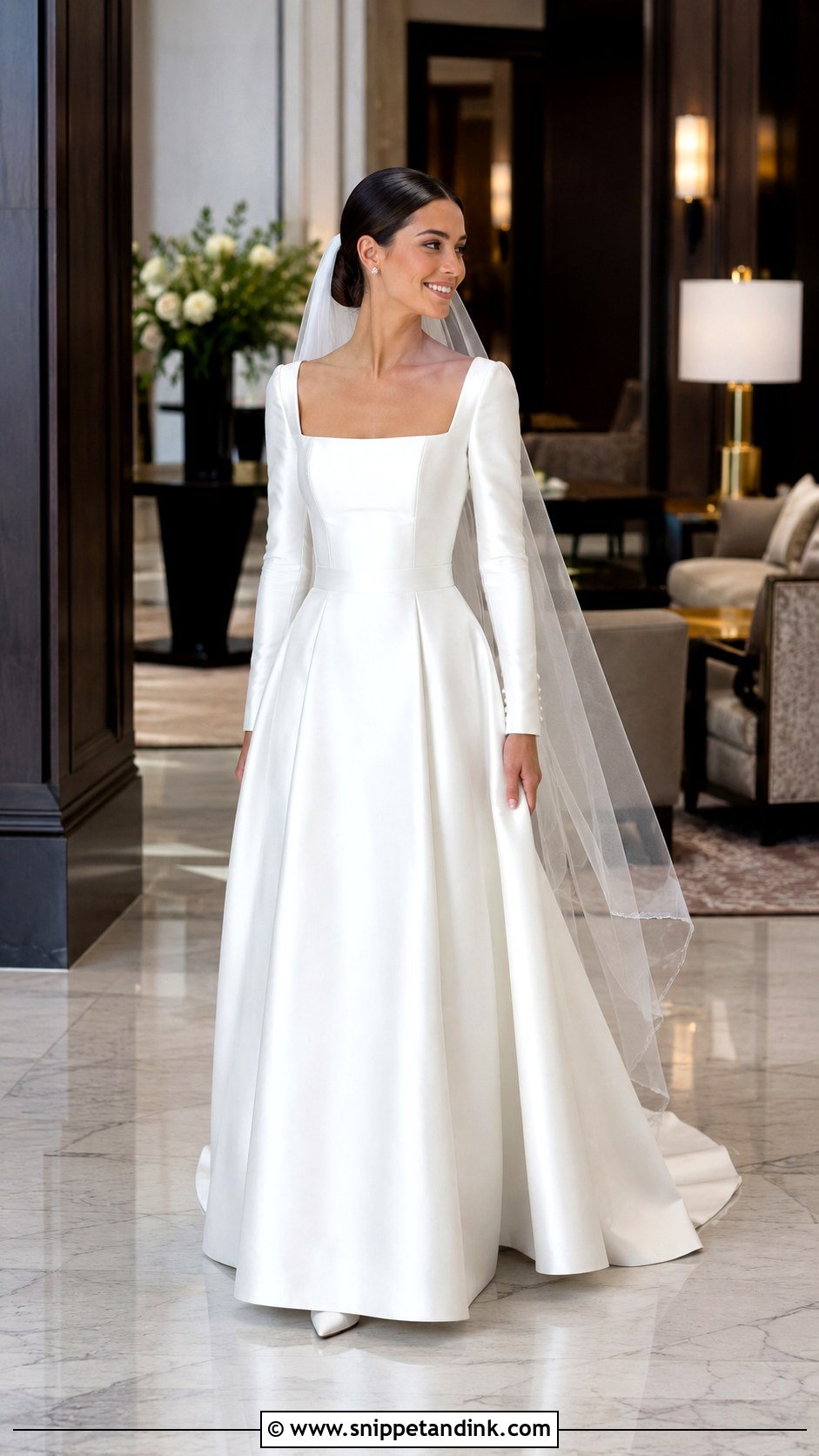 Satin Bridal Dress With Fitted Long Sleeves - Snippet and Ink - 20 Bridal Dresses with Sleeves