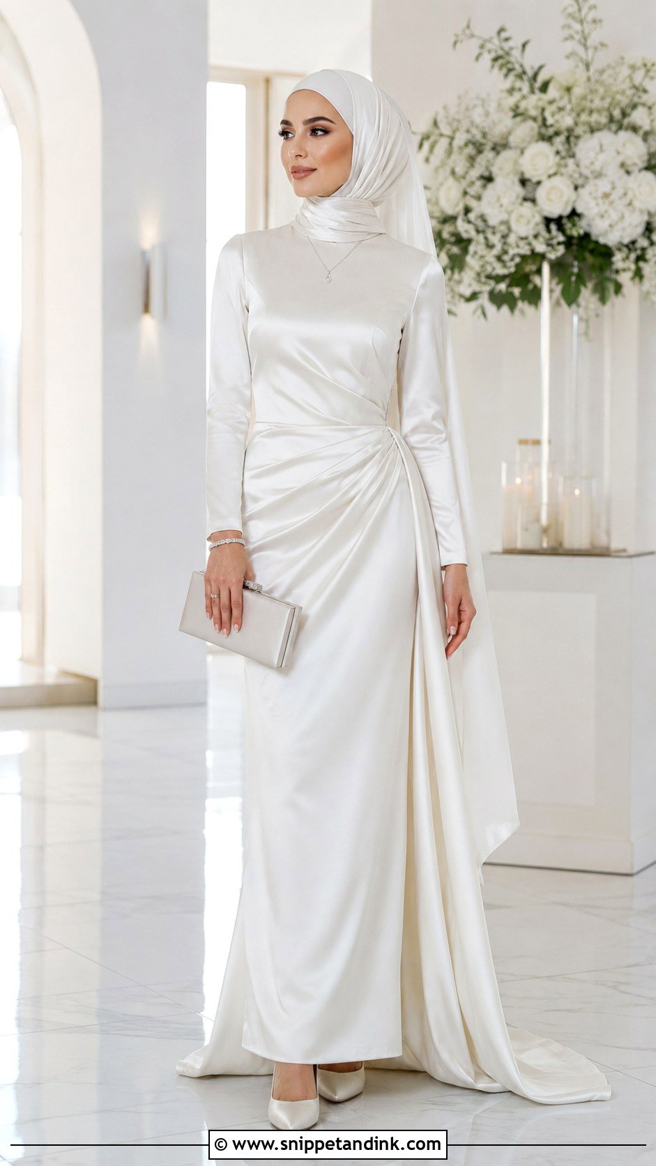 Satin Bridal Dress With Silk Hijab - Snippet and Ink - 30 Wedding Hijab Styles