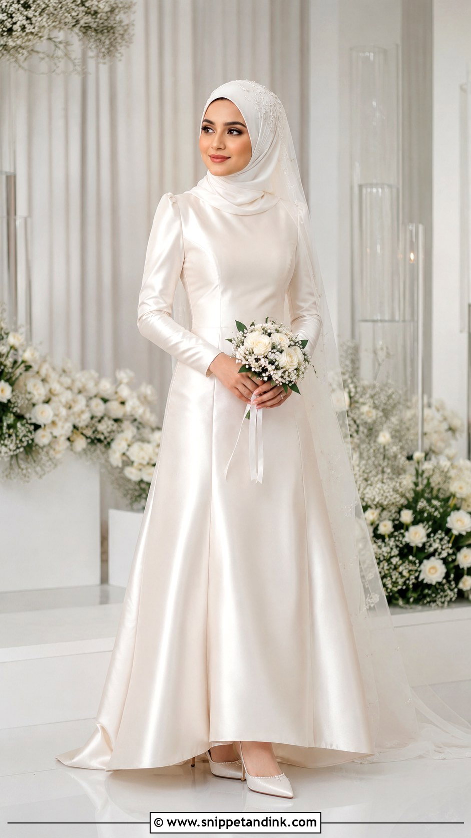 Satin Bridal Gown With Hijab - Snippet and Ink - 25 Hijab Do Wedding Ideas