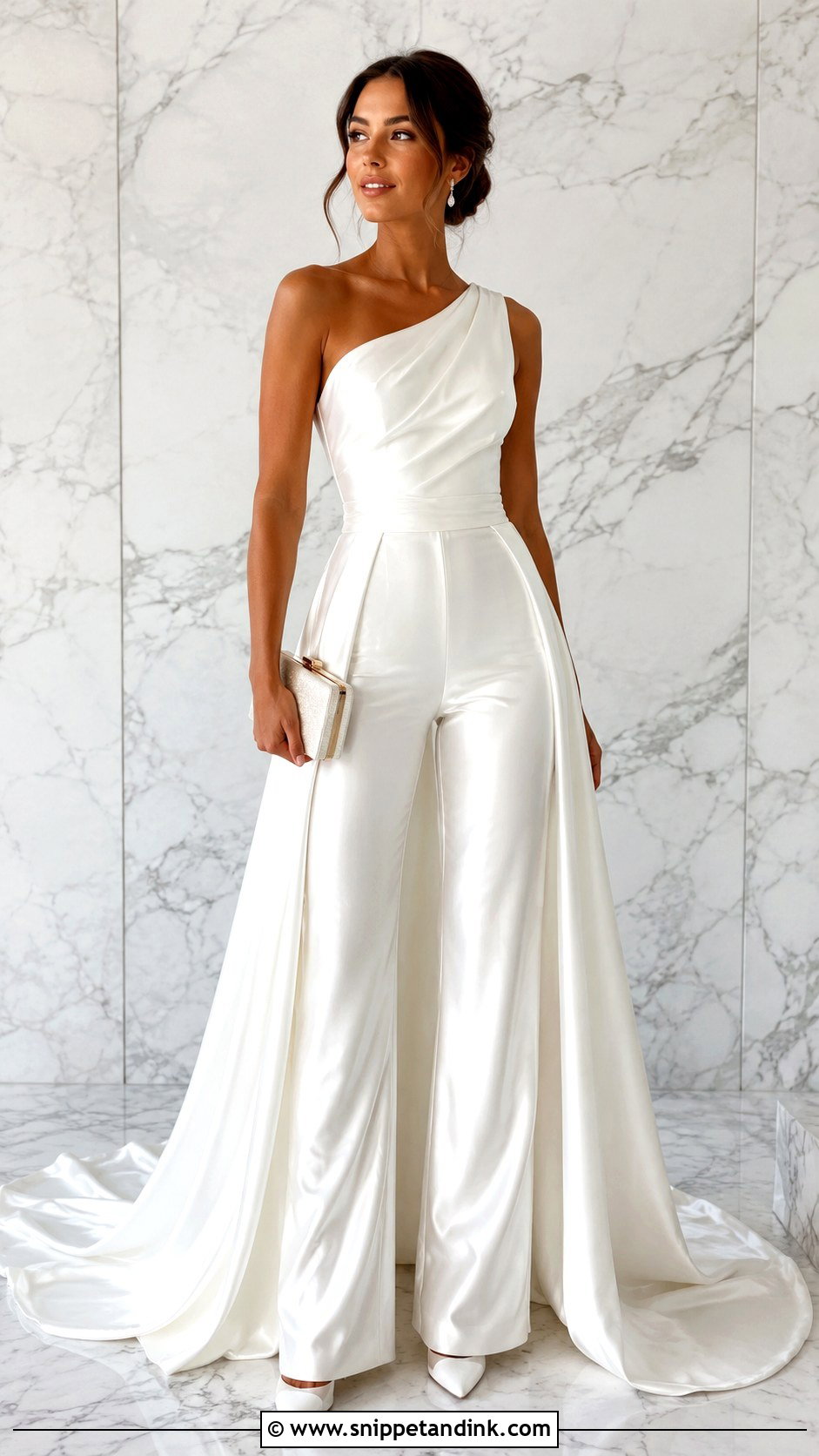 Satin Bridal Jumpsuit With Train - Snippet and Ink - 25 Bridal Jumpsuit with Train Ideas