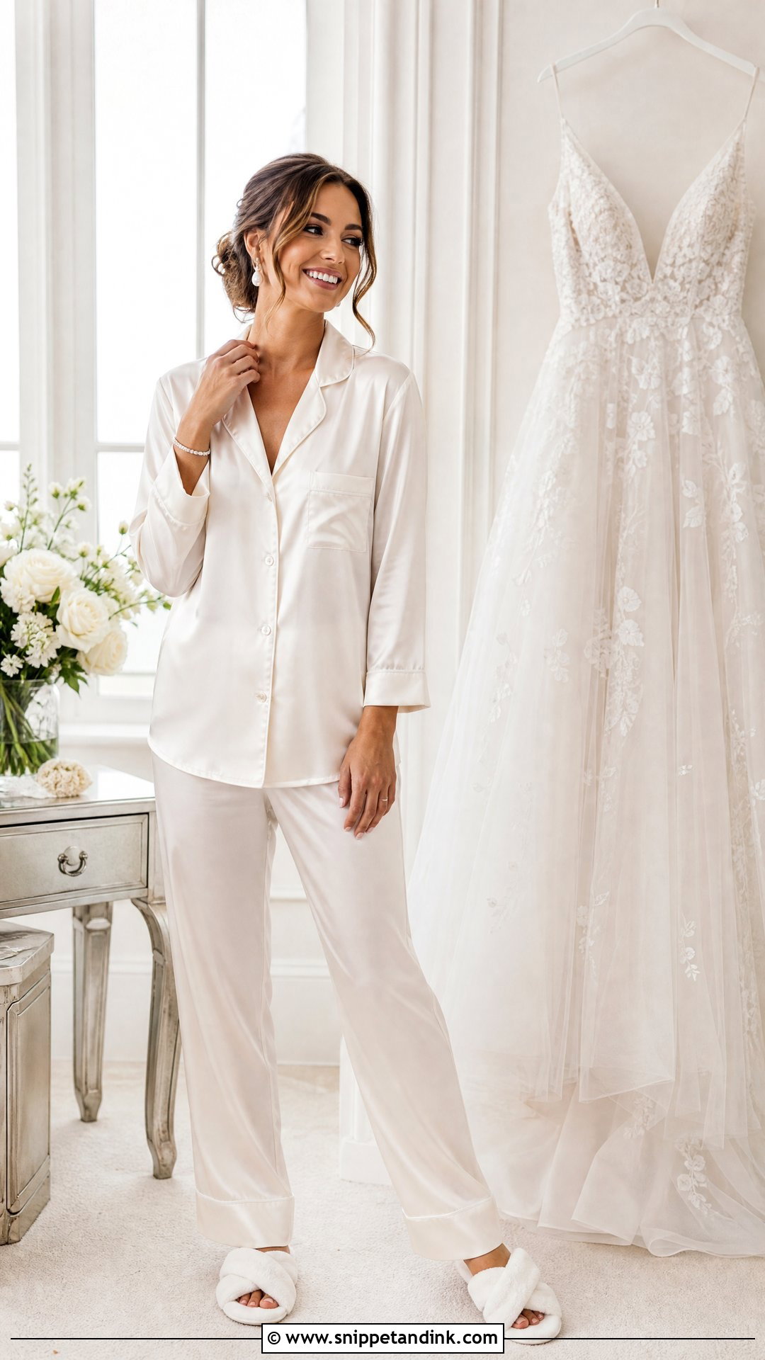 Satin Bridal Morning Pajama Set - Snippet and Ink - 20 Bridal Morning Outfits