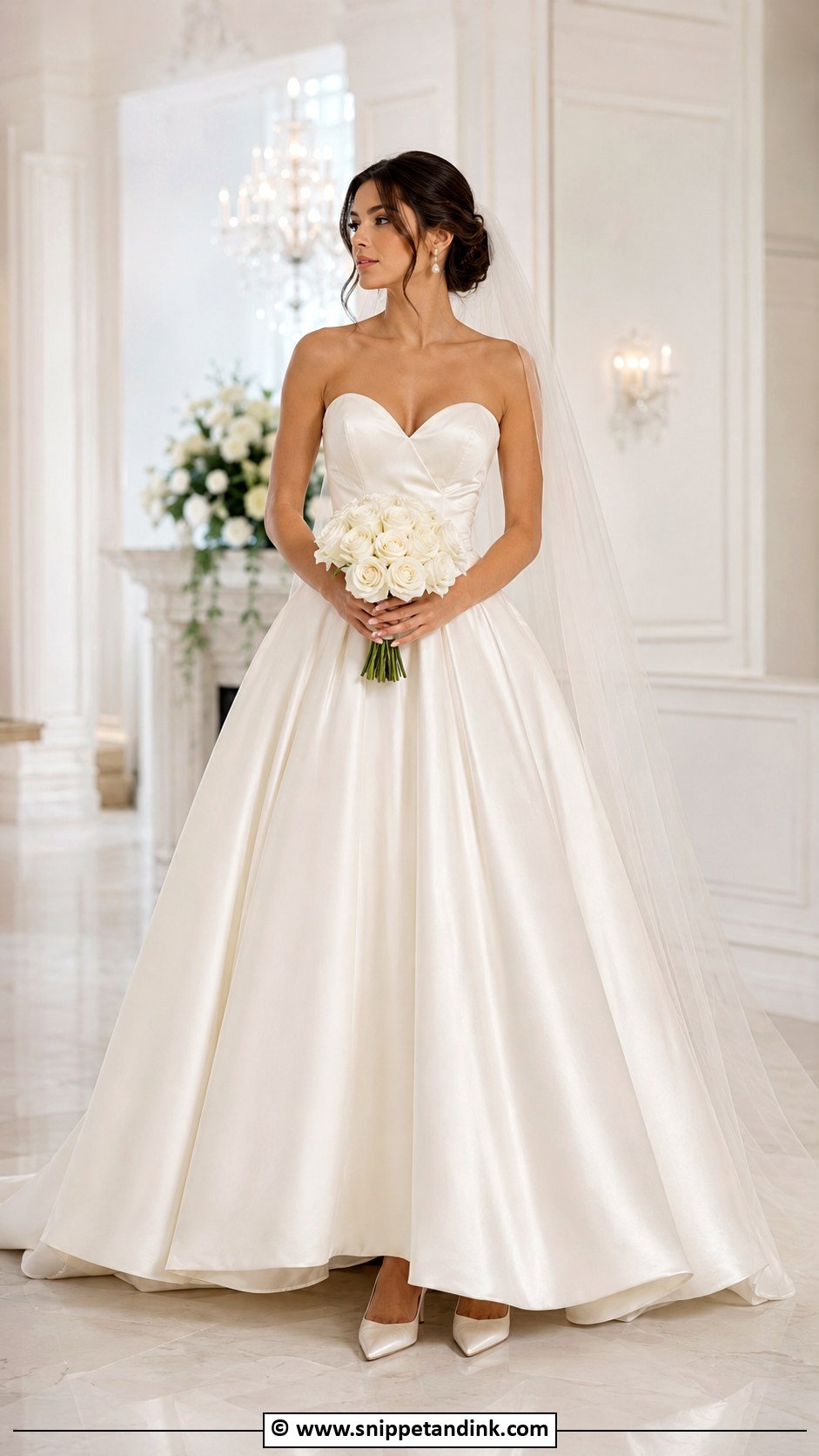 Satin Bridal Pumps With A Ball Gown - Snippet and Ink - 30 Bridal Footwear Ideas