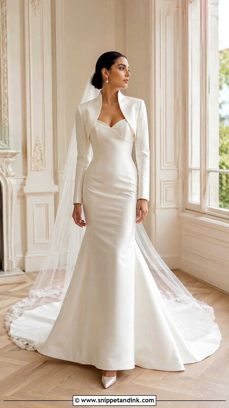 Satin Bridal Shrug With Mermaid Wedding Dress - Snippet and Ink - 20 Bridal Shrug Ideas